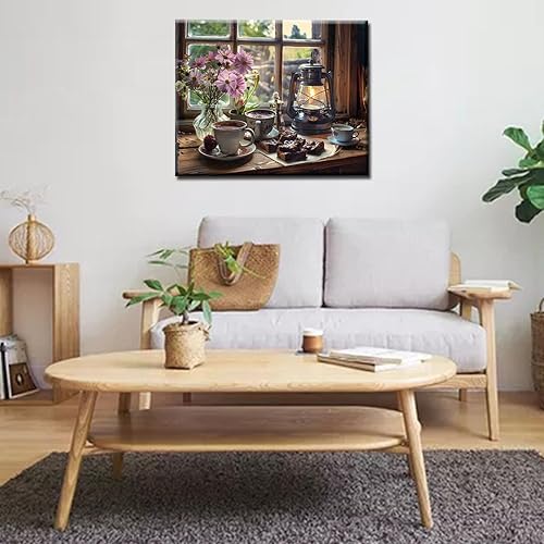 Miniatura 2 de Kits de pintura por números para adultos principiantes, pintura al óleo sobre lienzo de 16 x 20 pulgadas, lámpara de flores y óleo, pigmento