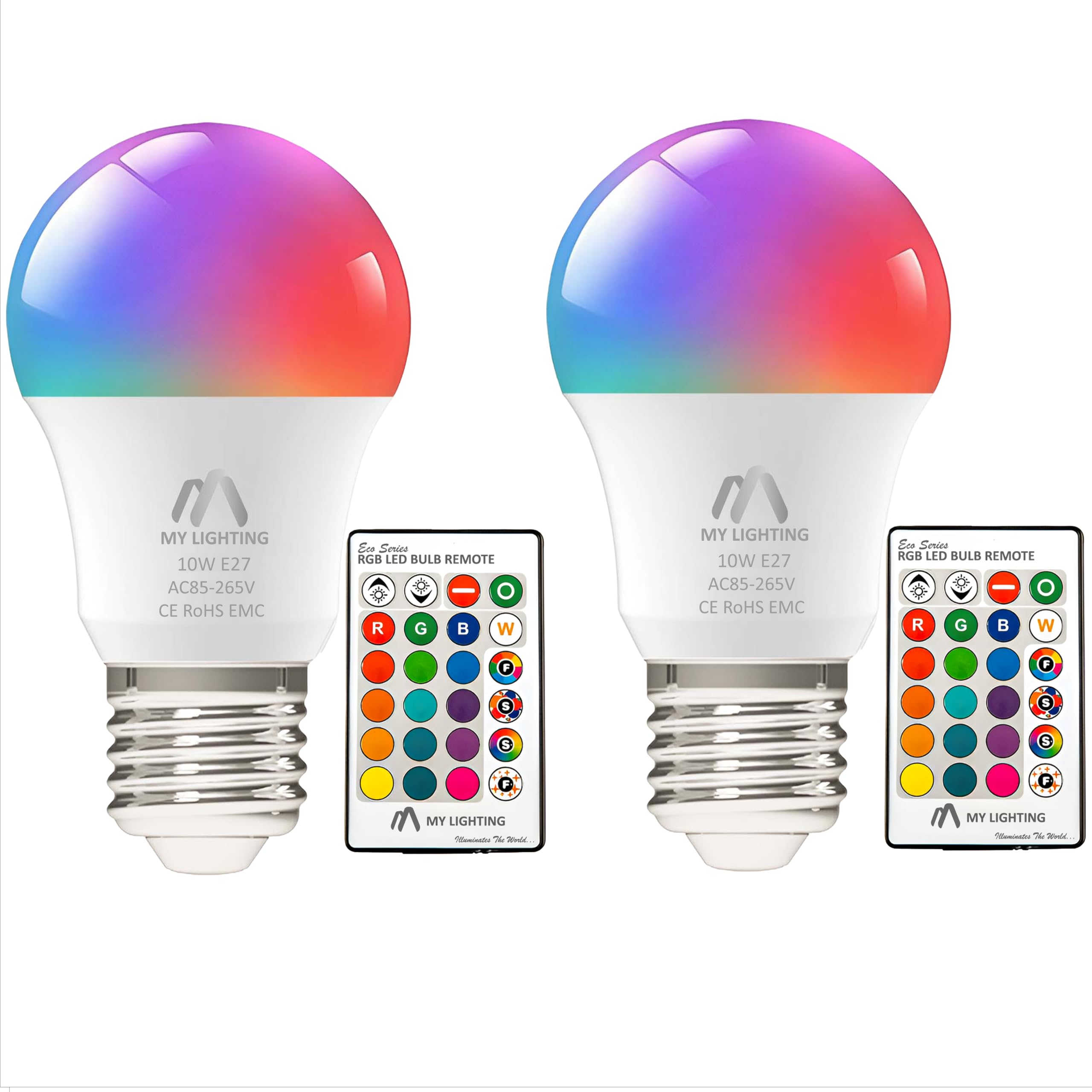 10W E27 ECO Series Colour Changing Light Bulb Dimmable, LED Bulbs with Remote,RGB + Cool White 6000K, 16 Million Colour for Home Decore & Mood Lighting (Pack of 2) [Energy Class E]