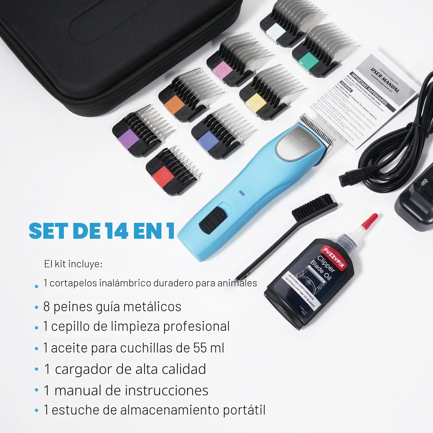 Cortapelos Profesional, Máquina de Cortar Pelo para Perros Ergonómica de 2 Velocidades, para Pelo Largo y Enmarañado, Azul