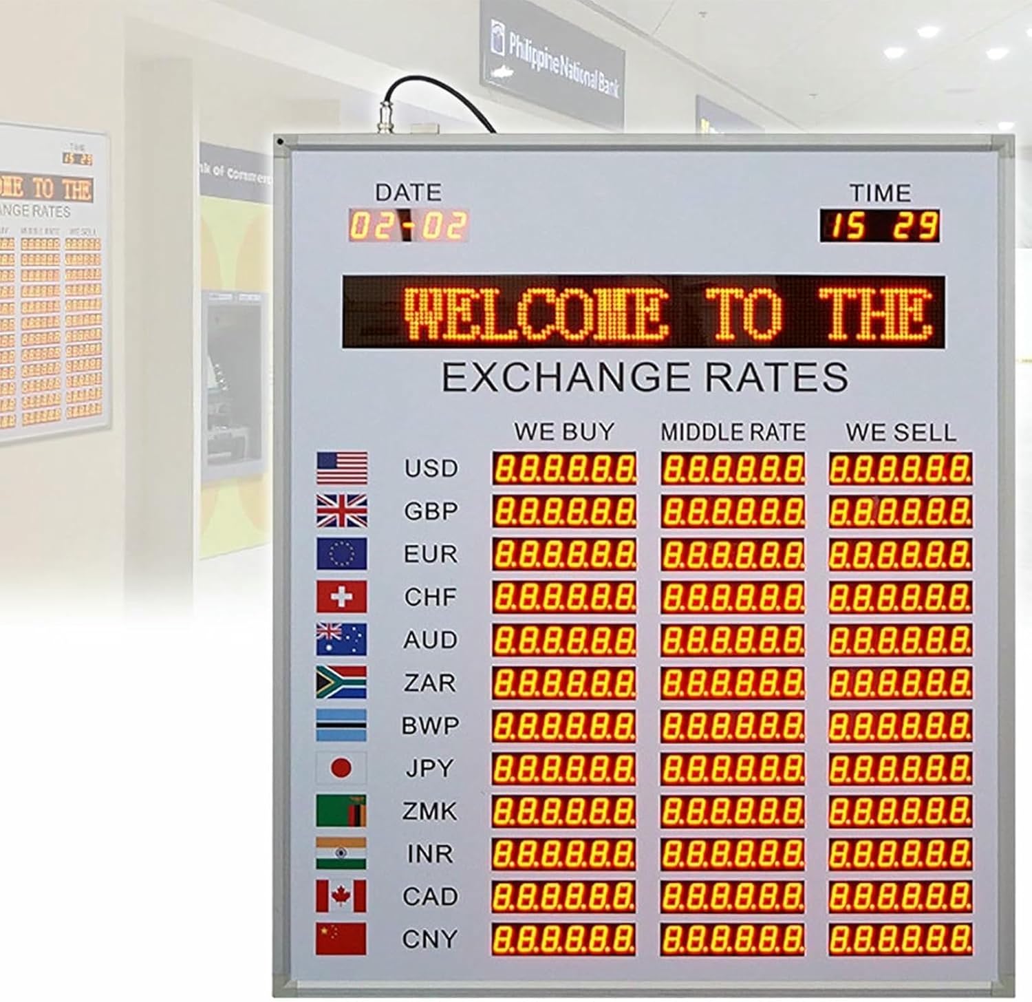 LED Exchange Rate Display, World Exchange Rate Clock, Foreign Exchange Price Screen,Auto Update Time, for Bank