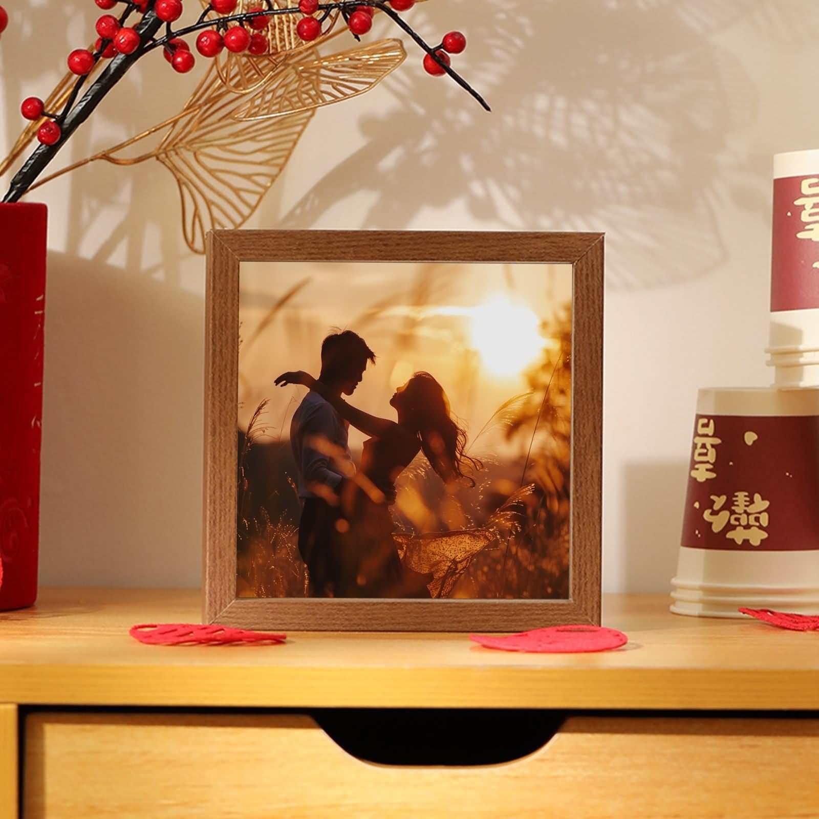 Picture Frame, Bilderrahmen 20x25 Dunkelbraun Rechteckig für Tischaufsteller aus Glas für Hochzeit Jahrestag Freunde