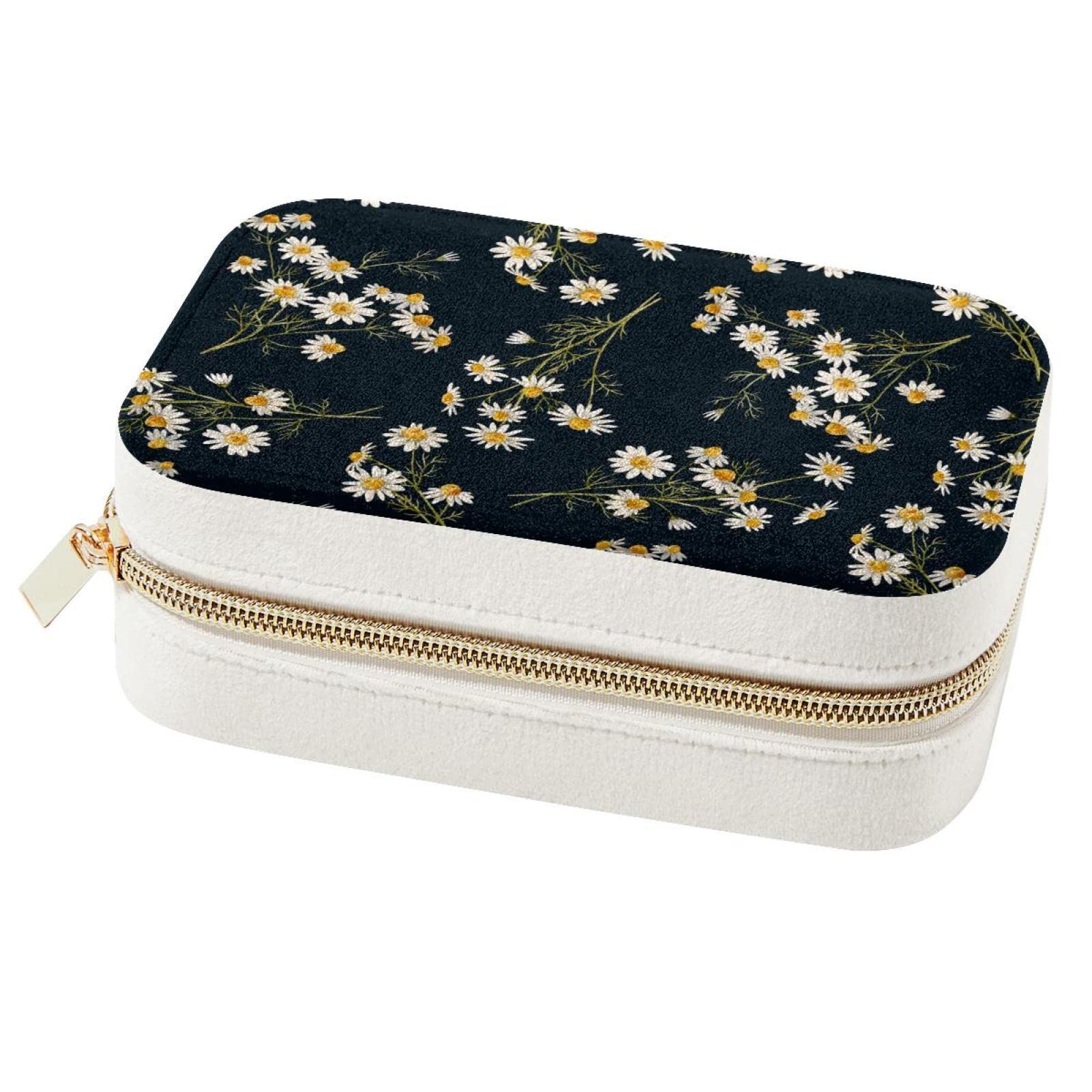 Boîte à bijoux de voyage fleurie pour ranger bagues en vacances