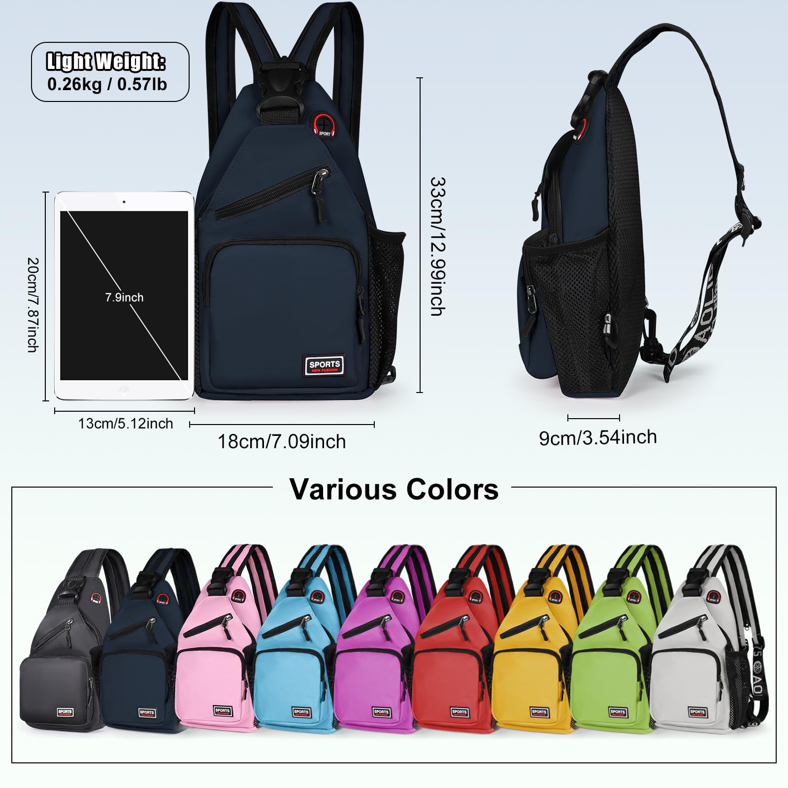 Geestock Brusttasche für Herren und Damen, 2 in 1 Klein Rucksack Wasserdichte Umhängetasche, Leichte Crossbody Bag für Outdoor, Reisen & Alltag (Marineblau)