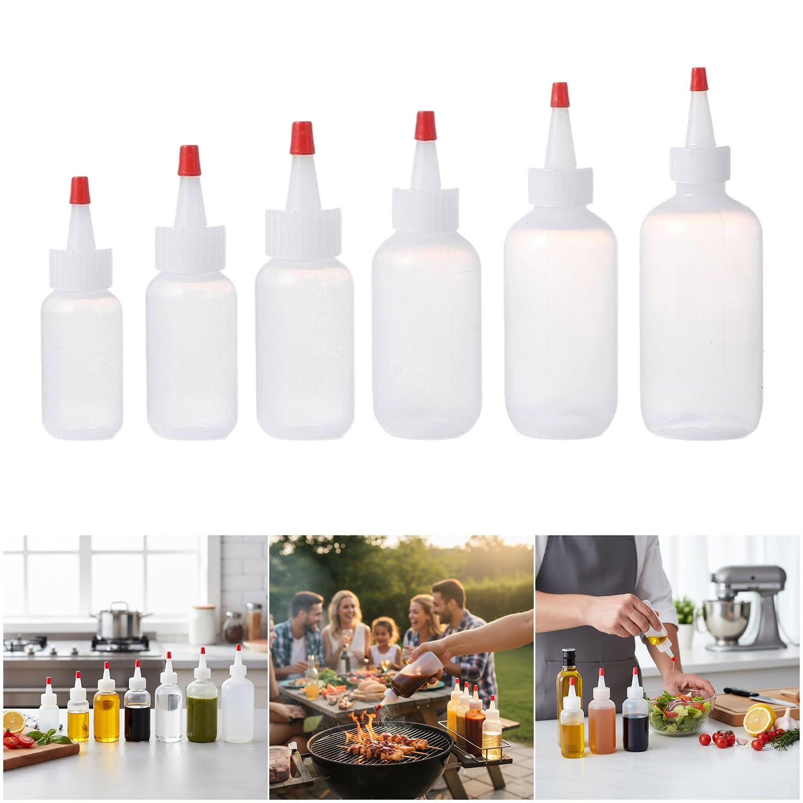 Récipient à condiments polyvalent 30 pièces, conception flexible et compressible avec poignée ergonomique, contrôle précis du liquide, bouteilles flexibles avec bouchons sécurisés pour un contrôle du