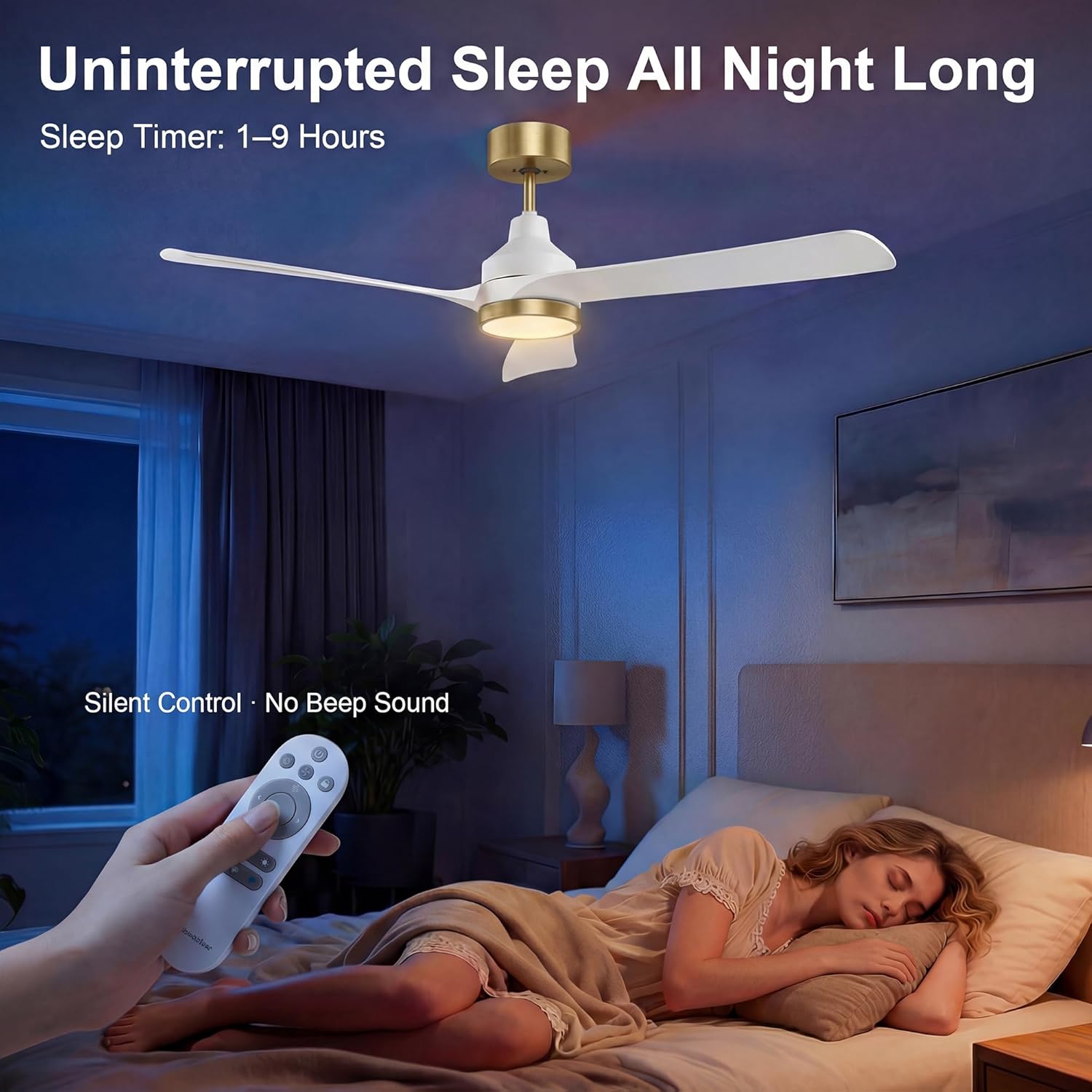 GREENEVER 52" Modern Ceiling Fan with Light Remote Control, Quiet Reversible DC Motor, 3CCT Dimmable Memory LED, Ceiling Fan for Bedroom Living Room Dining, White and Gold by GRANDJOY