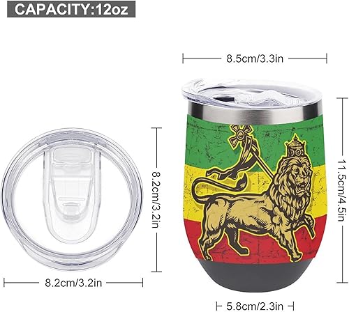 Miniatura 7 de Vaso de vino aislado de 12 onzas con tapa con la bandera del león de Judá, reutilizable, doble pared al vacío, taza de café de acero inoxidable que