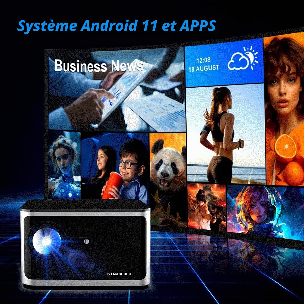 Projecteur Home cinéma HY350 Pro Android 14 4K Full HD 1080P WiFi 6 Commande vocale Allwinner H713 Mise au Point électronique BT5.0