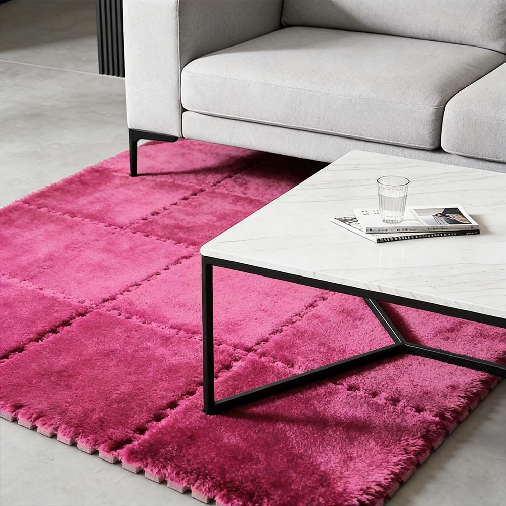 Rosa Puzles de espuma de peluche entrelazados, 12 piezas, 30 x 30 cm, alfombra de espuma para el suelo, suaves losetas para el dormitorio y la sala de estar