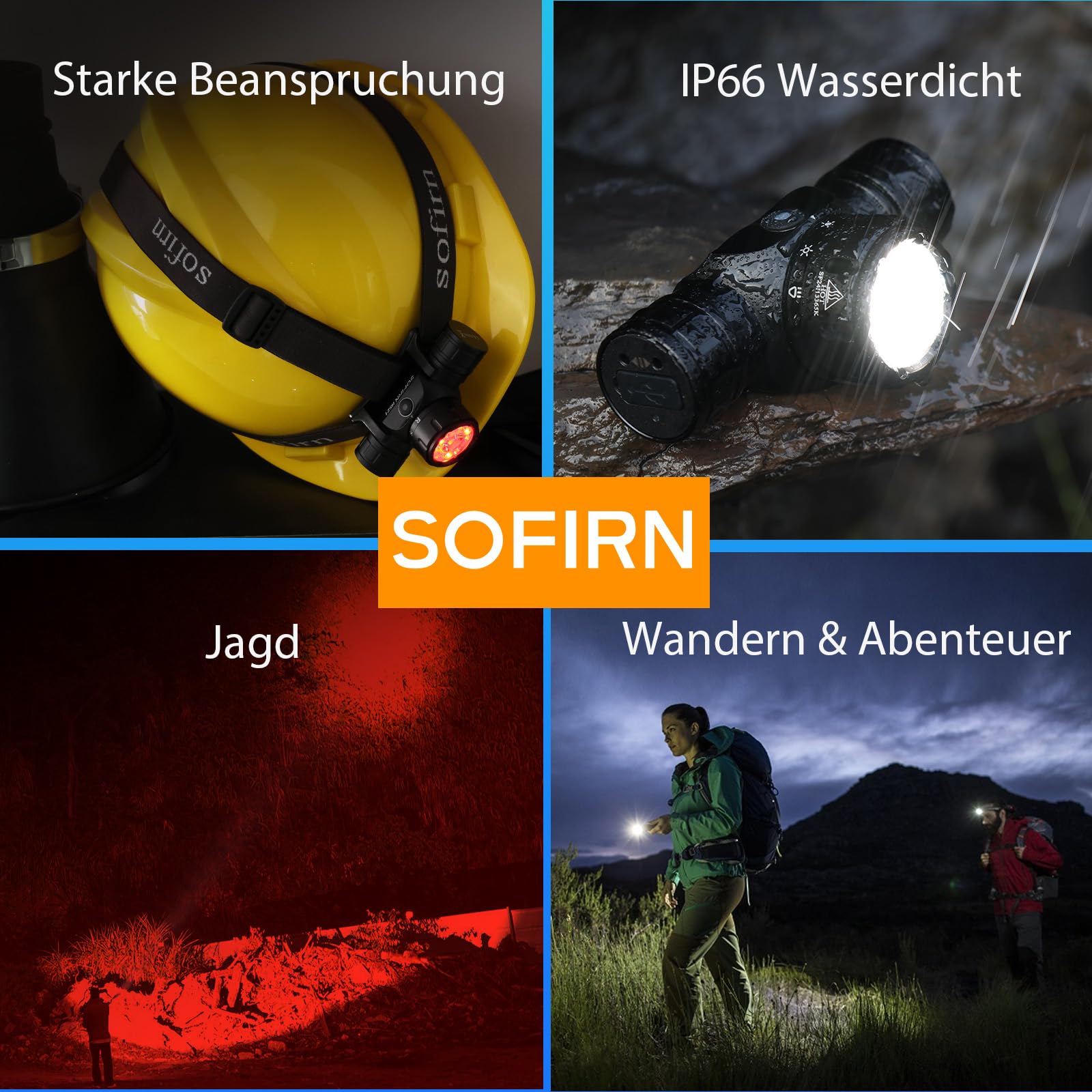 Sofirn HS21 Stirnlampe LED Wiederaufladbar, Kopflampe 2200 Lumen, Adventure Light Stirnlampe mit Rotlicht, Gelblicht & Weißlicht Geeignet für Wandern, Bergsteigen, Arbeiten und Notbeleuchtung