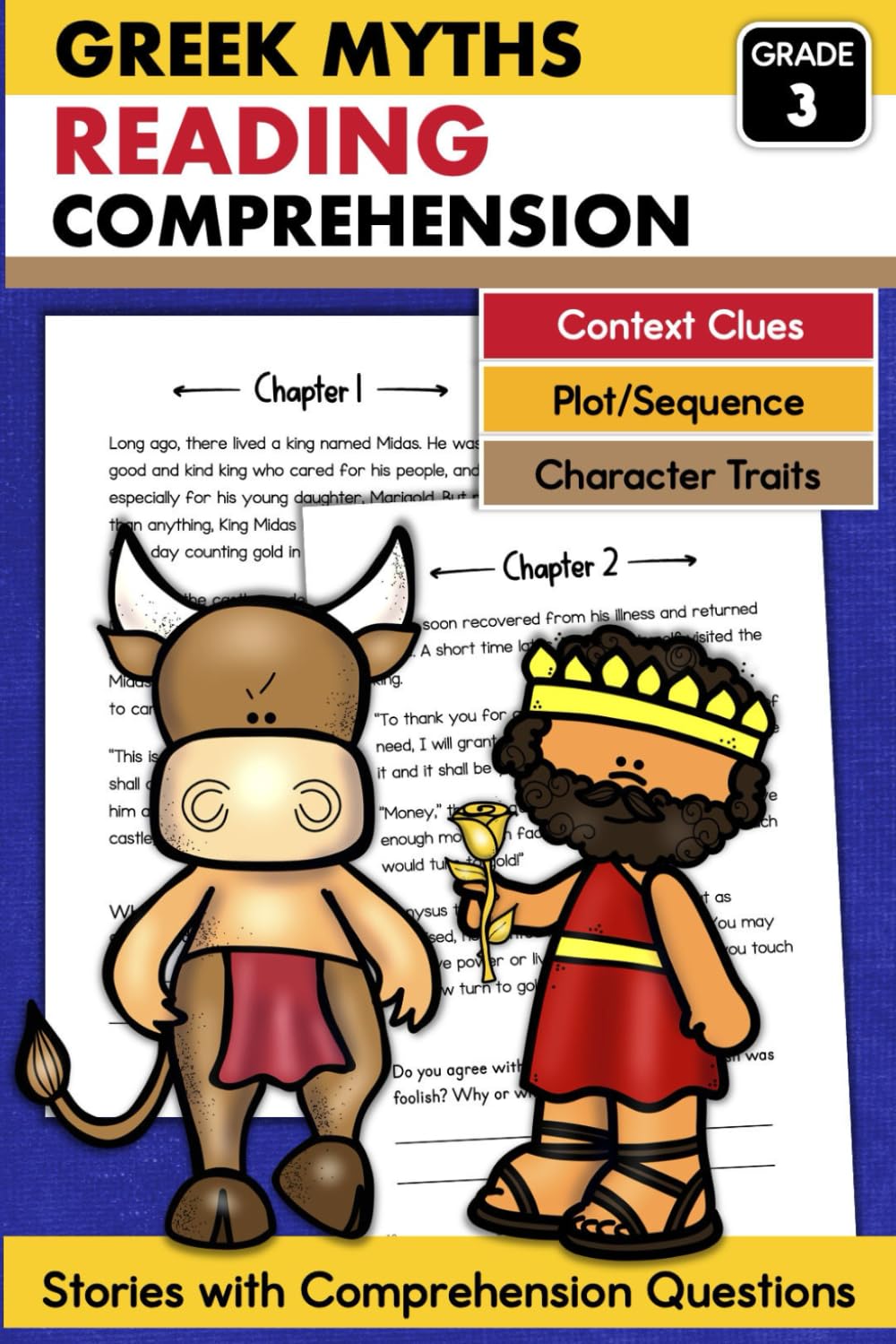 Greek Stories and Myths Grade 3 Reading Comprehension Workbook for Kids: Theseus and the Minotaur King Midas and the...