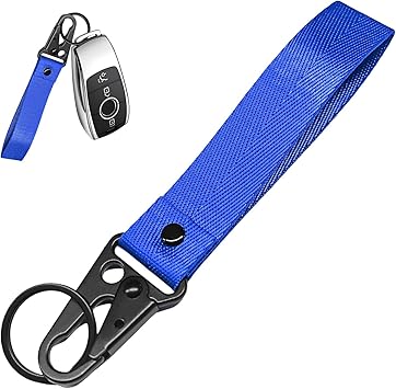 Motorcycle Keychain, Fabric Wrist Lanyard Car Key Chain, Anti-Lost Wristlet Keychain Holder for Men Women Blue