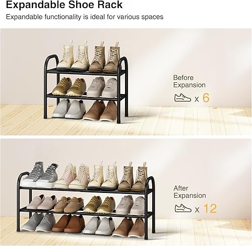 Miniatura 4 de STO STO Zapatero ampliable, zapatero pequeño de metal de 2 niveles para armario, hasta 12 pares de zapatero ajustable para entrada de puerta