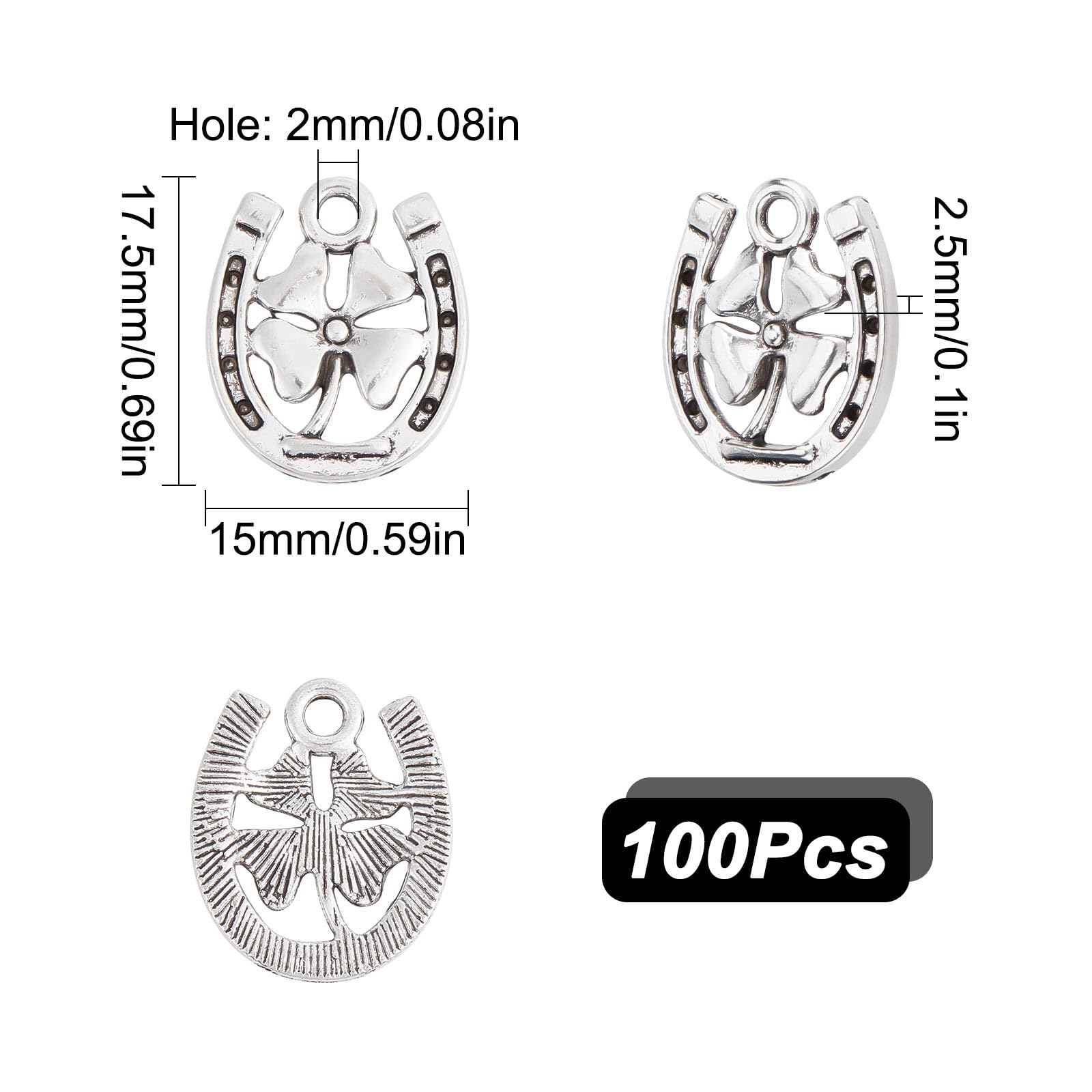 SUNNYCLUE 1 Scatola 100 Pezzi Ciondoli A Ferro di Cavallo Ciondoli A Quadrifoglio Ferro di Cavallo Buona Fortuna Ciondolo Da Cowboy Occidentale per Creazione Gioielli Donne Adul