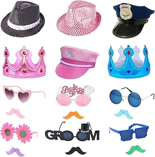 18 Pcs Fun Photo Booth Props Set for Adults, Novelty Funny Hats and Part...