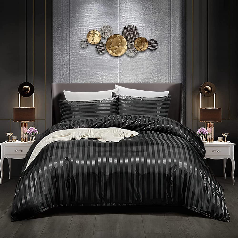 Black Silk Stripes Soft Comforter Set 