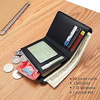 Vista 3 de VANNANBA Wallets for Men RFID Genuine Leather Slim Mens Wallet,Zipper Coin Pocket with Front Pocket (Black)
