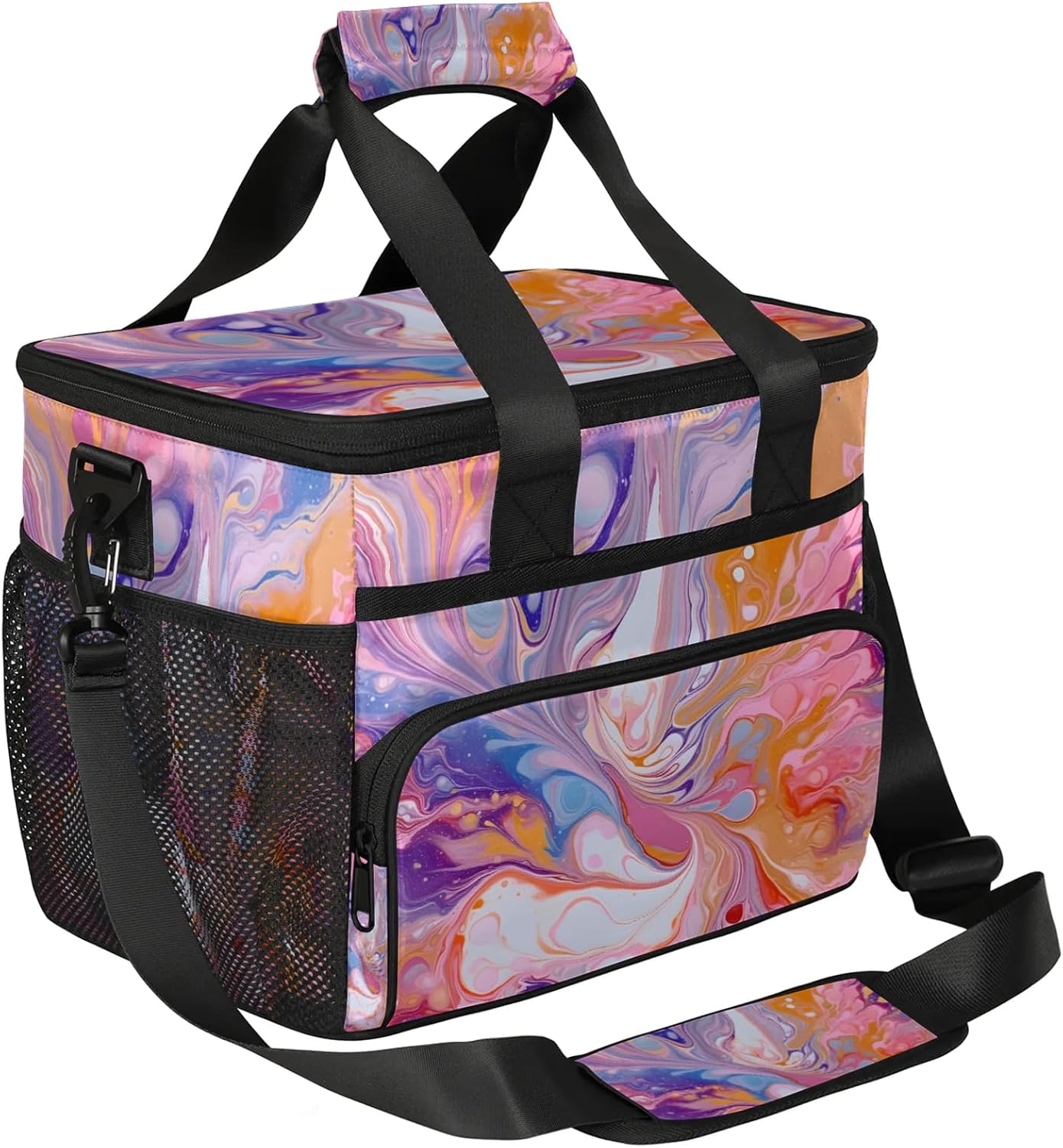 Rainbow Insulated Picnic Backpack Lunch Box for Women Men Picnic Basket Tote Lunch Bag Picnic Bag Portable Lunch Bags for Picnic, Beach, Work, Trip,Office, Camp Marble Texture