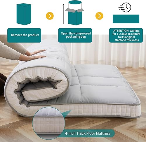 Miniatura 10 de SUNYRISY Colchón futón japonés, colchón plegable grueso, cubrecolchón enrollable para dormir, tapete de tatami, tumbona de suelo, cama de invitados