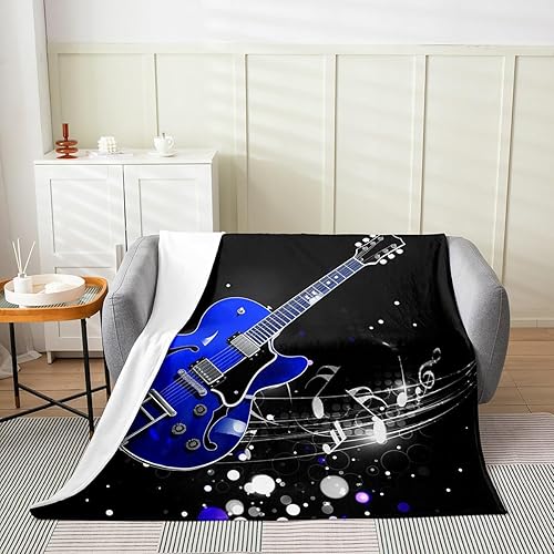 Manta de franela de guitarra para niños y adultos, temática musical retro, manta de franela de forro polar de franela de 40 x 50 pulgadas, estilo de