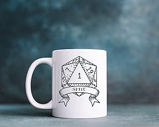 White Role Playing D20 Fail Mug. Great gift for anyone who loves Role Playing Games. Perfect for Family Friends Humorous birthday, Secret Santa Gift present idea. Tea Coffee Drinkers