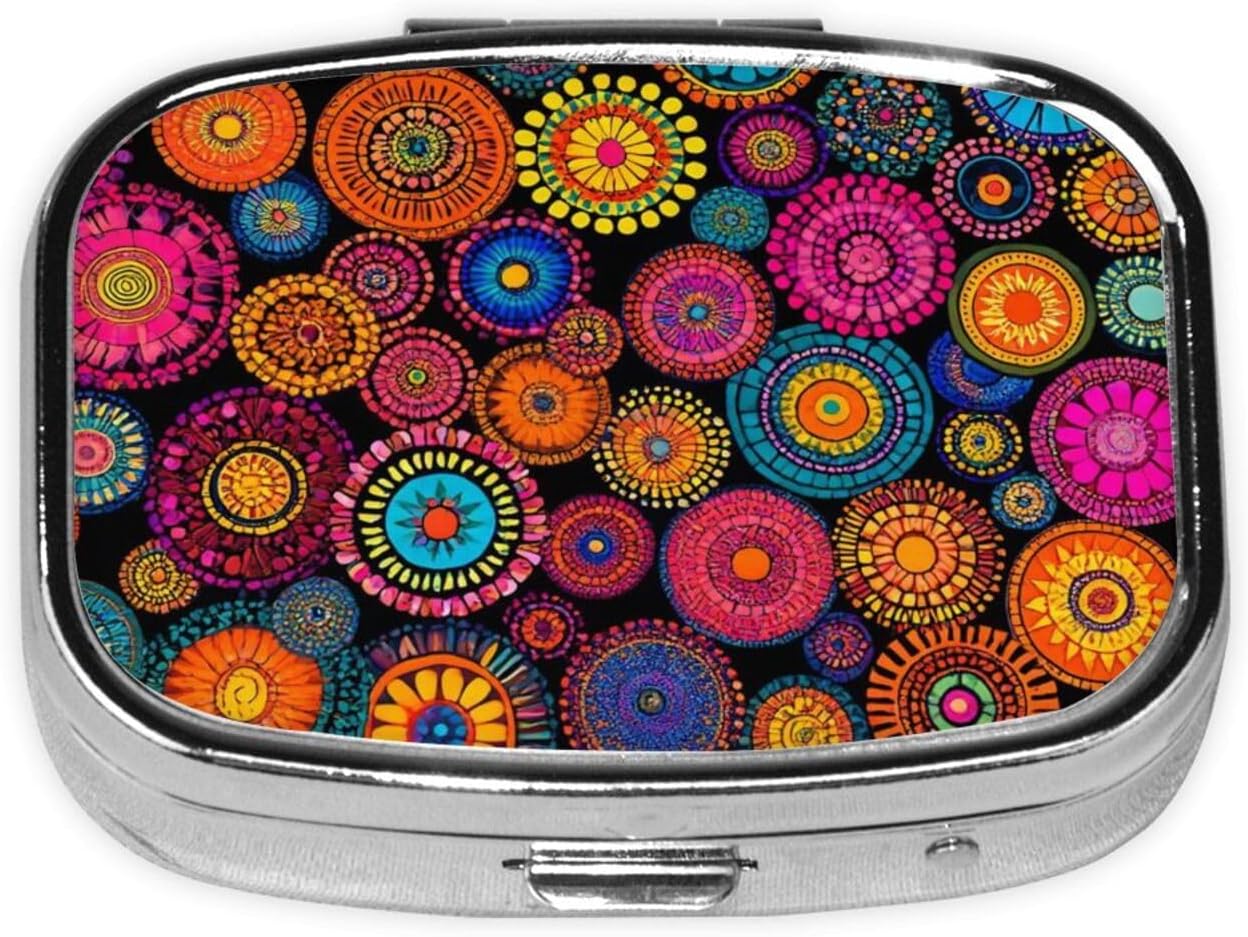 2 Compartments Travel Pill Organizer African Ethnic Round Ornament Daily Pill Case