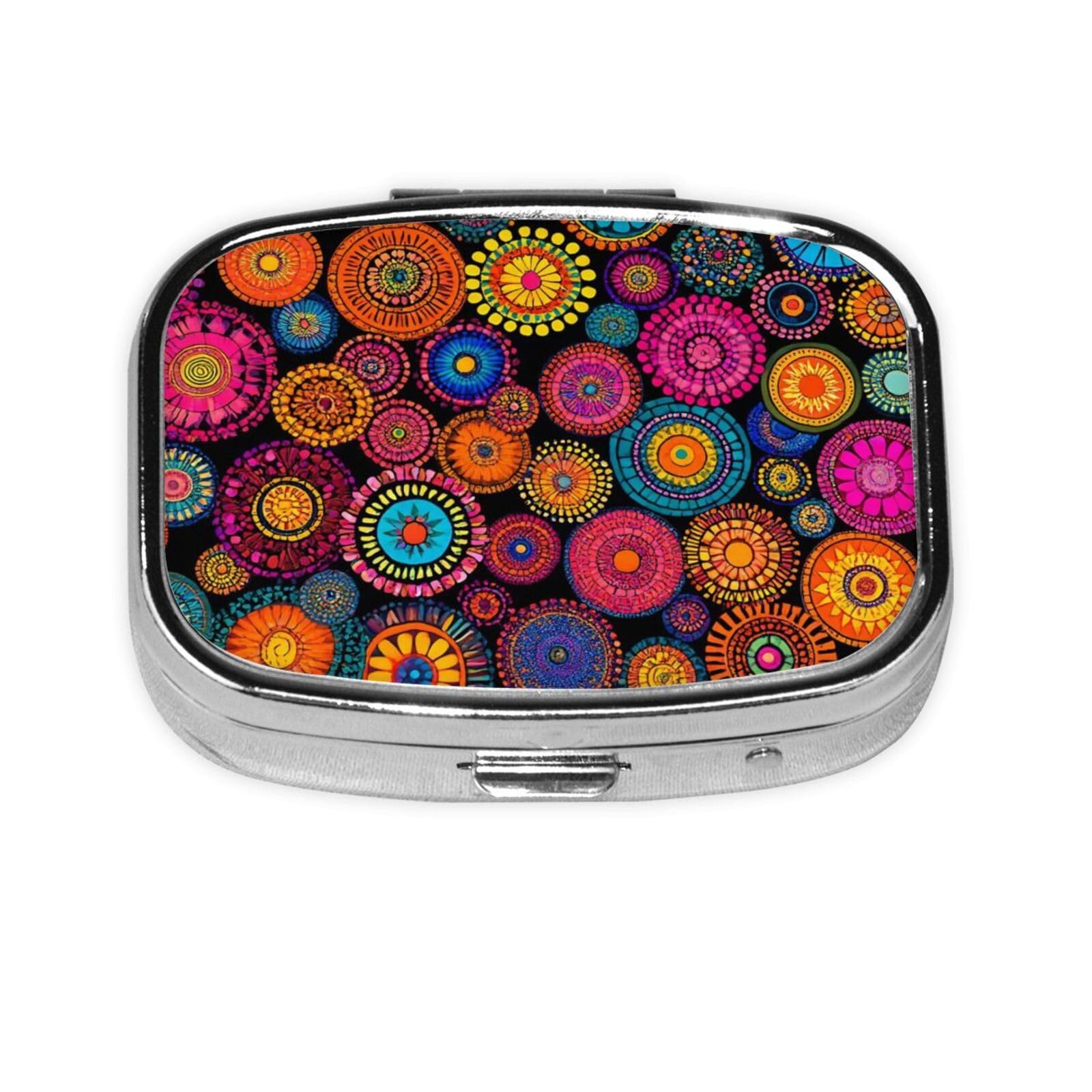 2 Compartments Travel Pill Organizer African Ethnic Round Ornament Daily Pill Case
