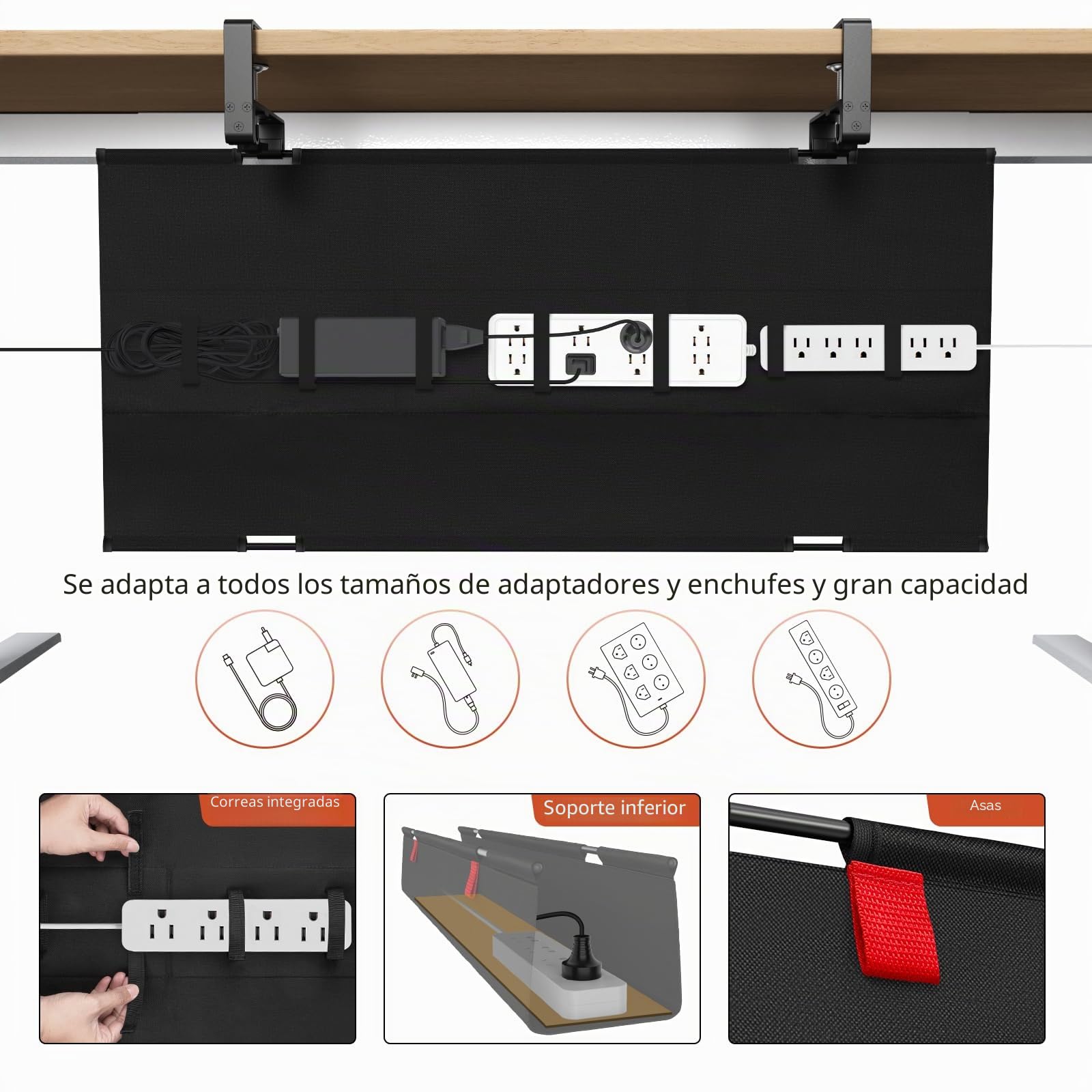 Univivi Bandeja de gestión de cables para debajo del escritorio, bandeja organizadora de cables de escritorio sin taladro de 36 pulgadas para gestión de cables, organizador de cables de montaje con