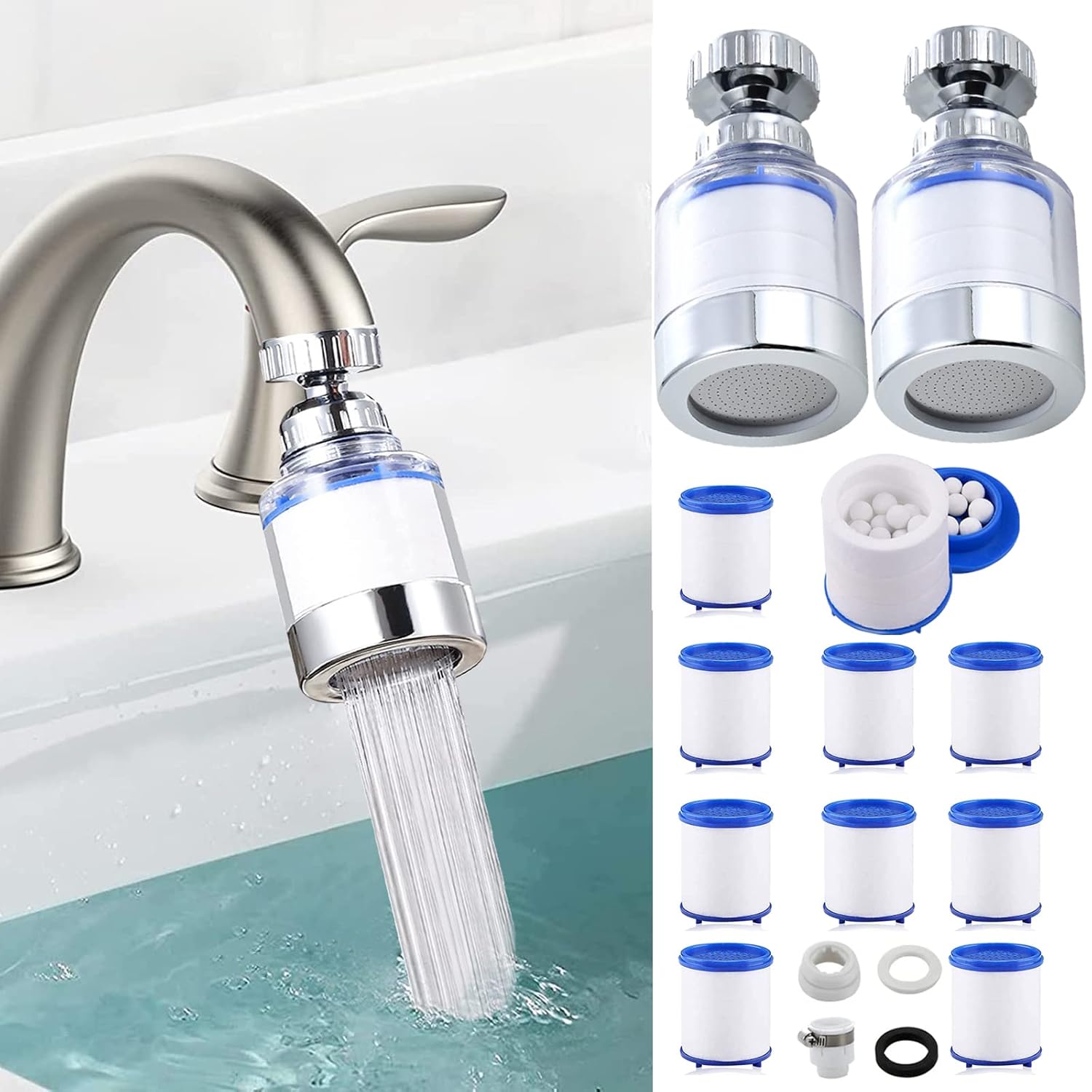 Faucet Water Filter, 360 Degree Rotating Faucet Mount Filters Purifier