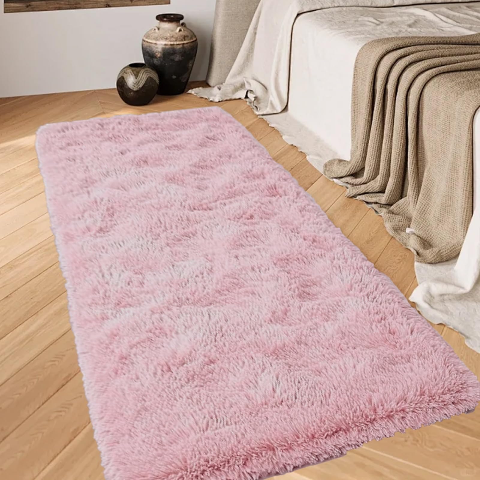 Teppiche Schlafzimmer 160 x 190 cm Anti-Rutsch Unterseite Modern Flächenteppich Wohnzimmer Deko für Stühle Sofa Schlafzimmer Kinderzimmer, Rosa