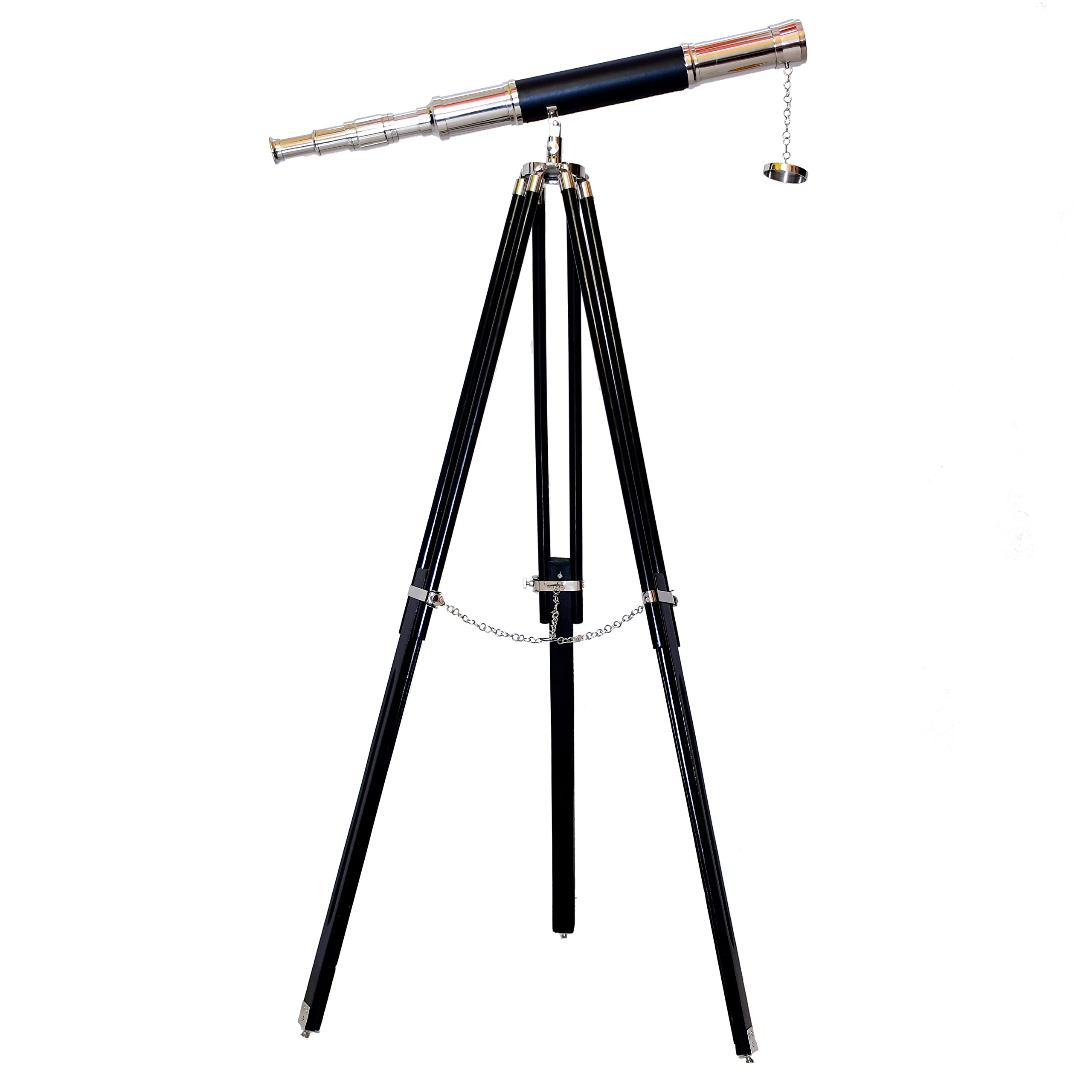 NAVIROCK Marine Antique Chrome Brass Black Telescope Black Vintage Tripod Standing Nautical Telescope Gifts Home Decor Height 47 Inches