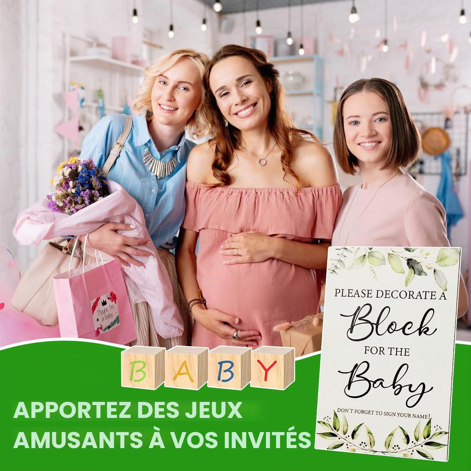 Lot de 75 Jeux de fête prénatale, Set de Jeux Autour de Bébé, Set de Jeux pour la Baby Shower, en Bois, Décoration avec Stylo de Couleur, pour fête prénatale garçon et Fille