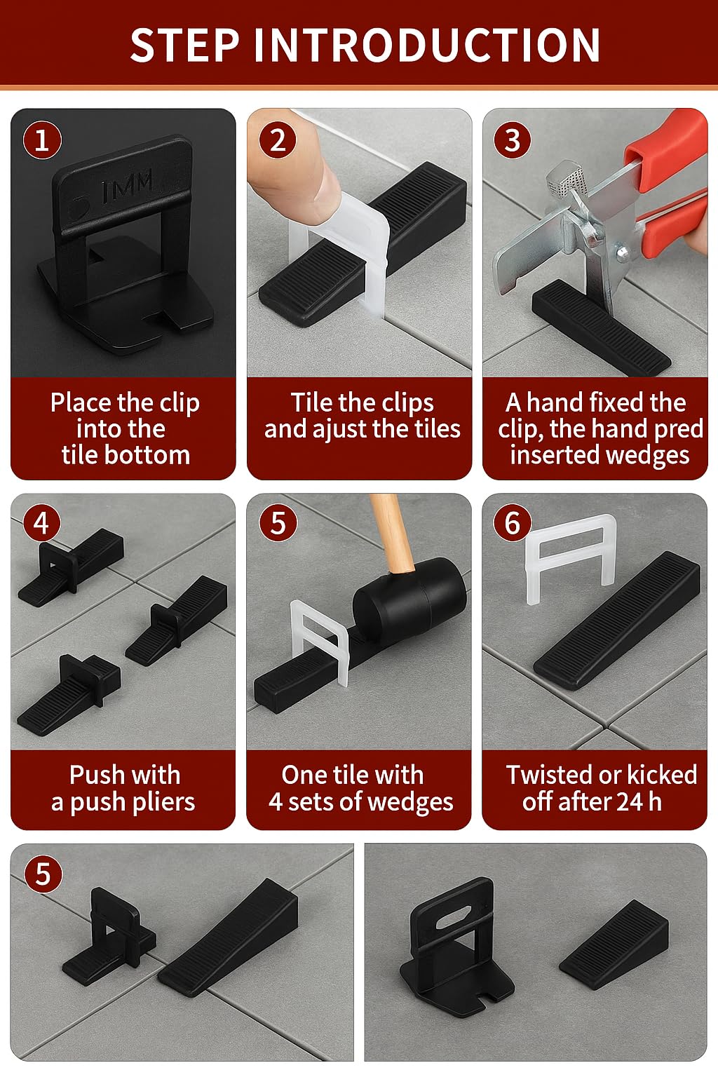 Kit Livellamento Piastrelle 1250 Pezzi - Made in Italy - 250 Cunei e 1000 Distanziatori 1mm - Sistema Autolivellante per Piastrelle da Pavimento e Parete -