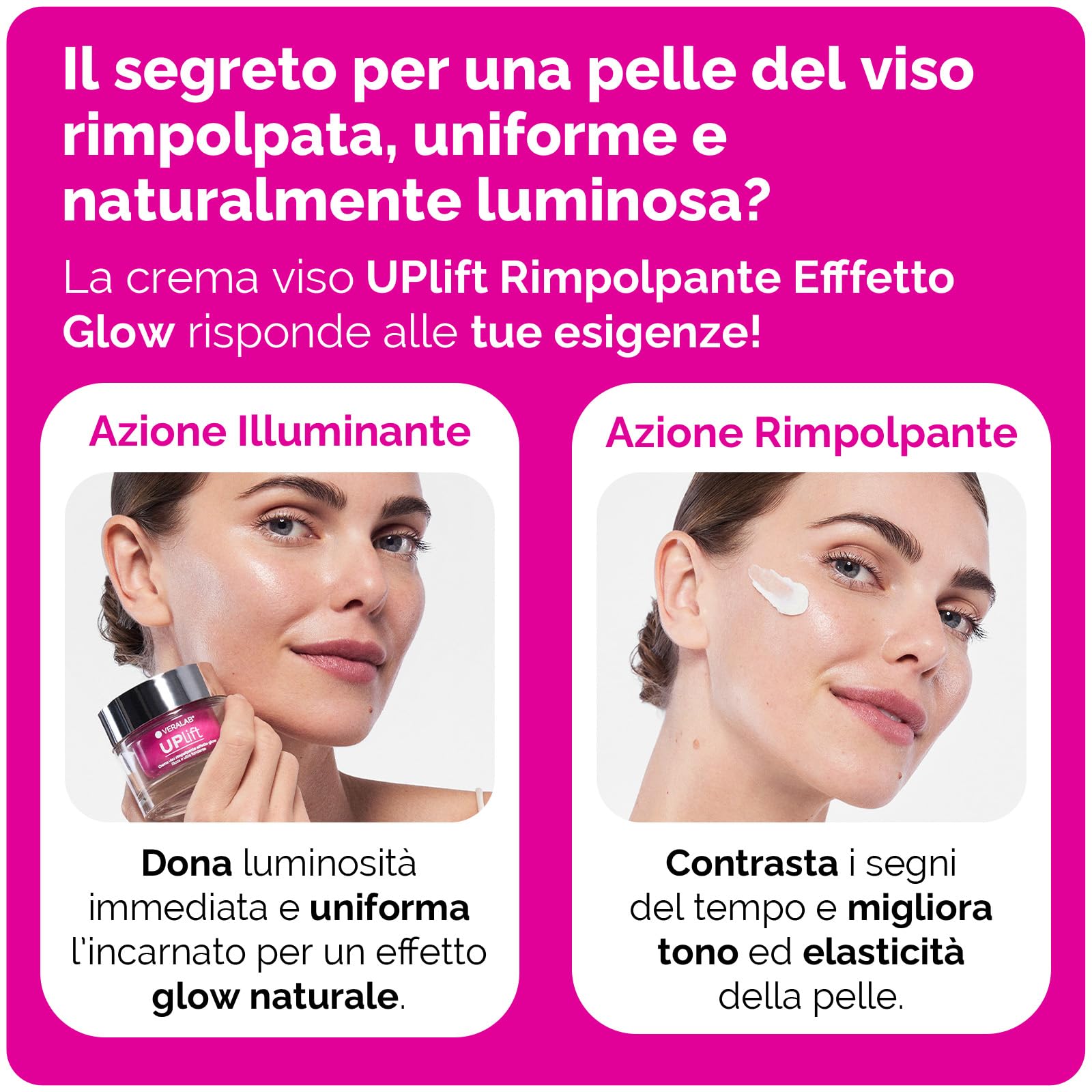 Veralab Uplift, Crema Viso Rimpolpante Effetto Glow Anti-Rughe e Anti-Age per Pelli Secche e Mature