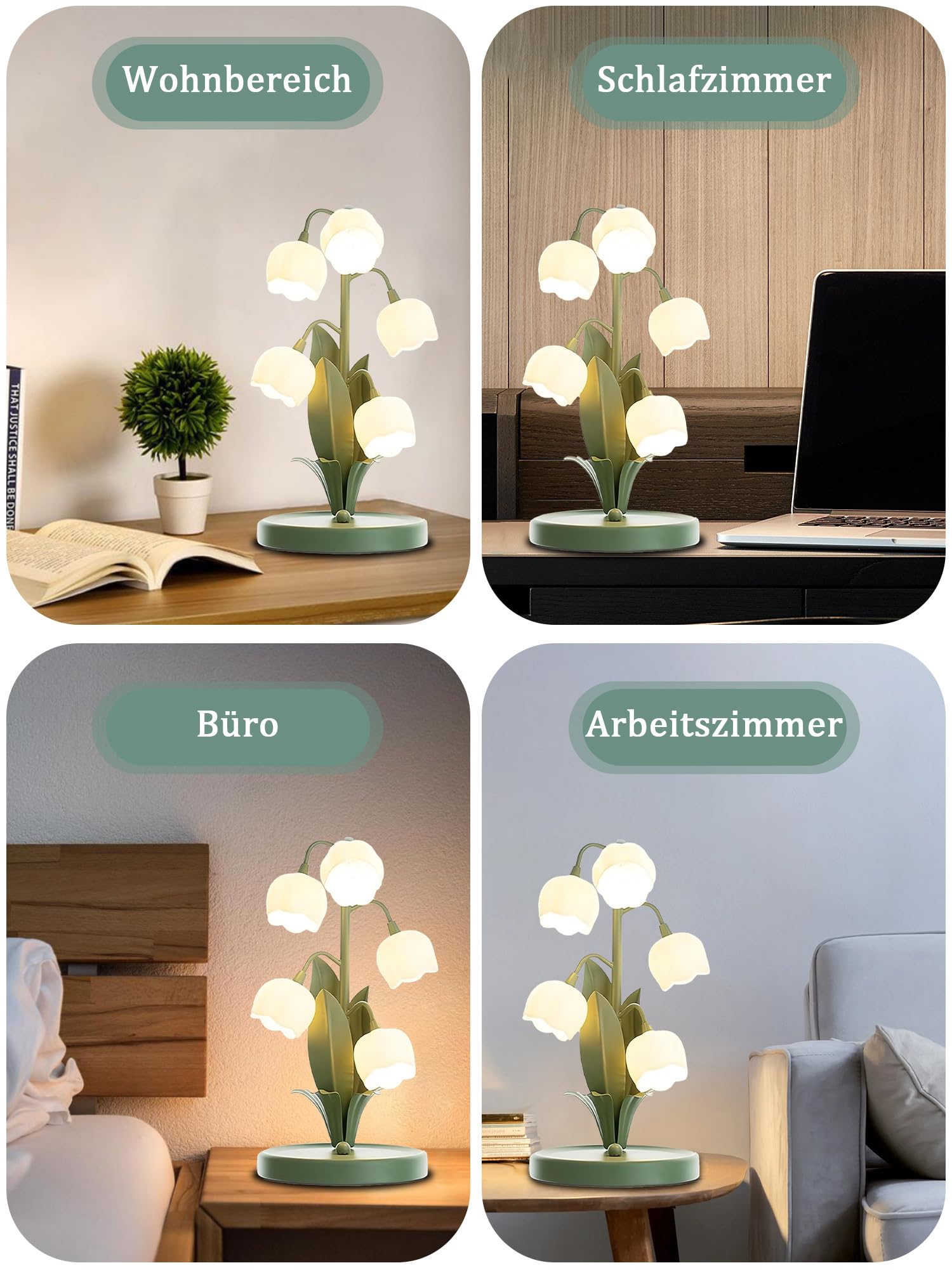 Blume Tischlampe, 5 Lilien Nachttischlampe, Vintage Grüne Tischlampen | 3 Lichtfarben, 5 G4-LEDs inklusive und stabiler Eisenfuß, Perfekt für Schlafzimmer, Wohnzimmer, Büro, Wohnkultur