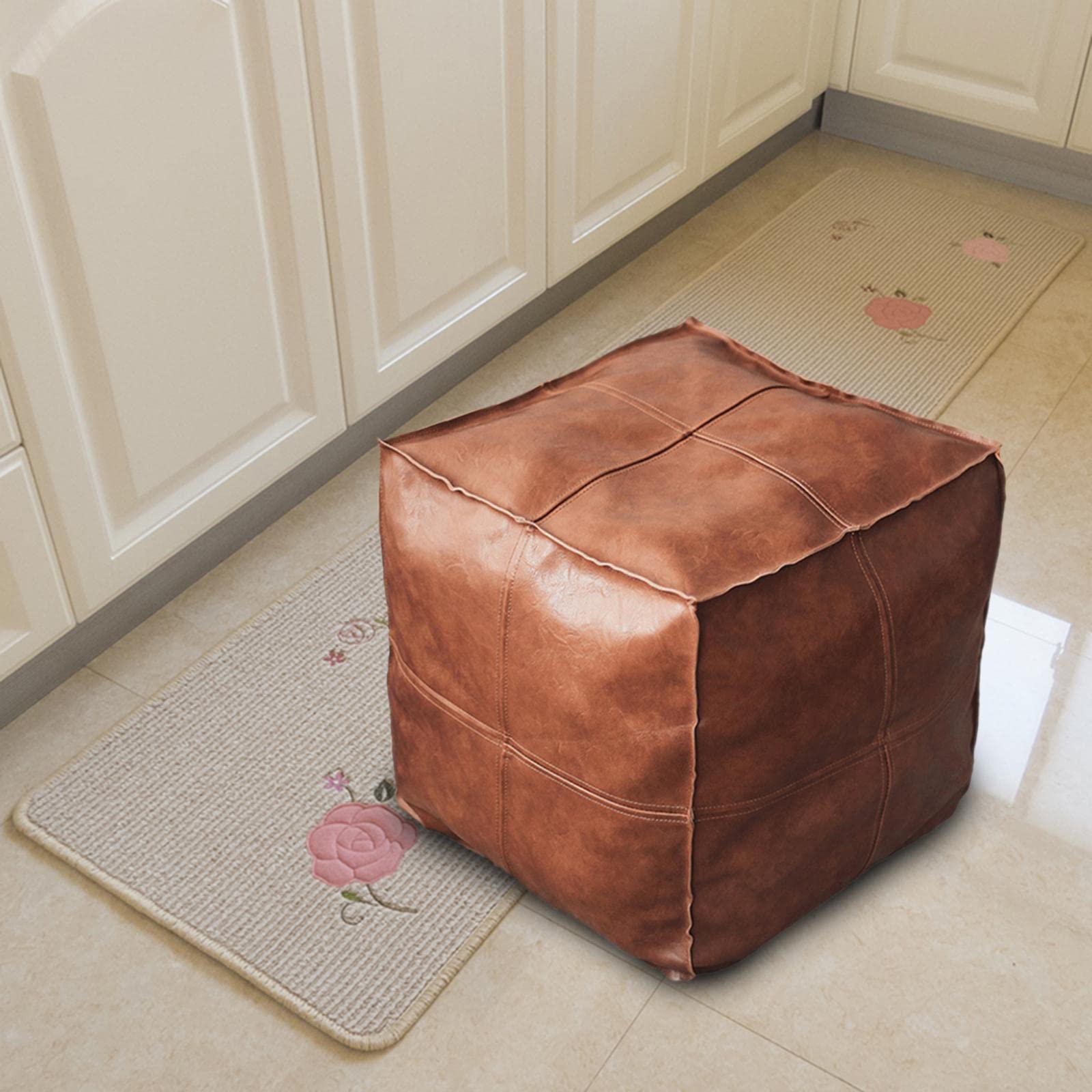 Boho Moroccan Pouf Cover Footstool Storage Ottoman Room Decor Living Room Square Brown|Home & Garden | Furniture |1 Piece Ottoman Leather Cover.-picture-31