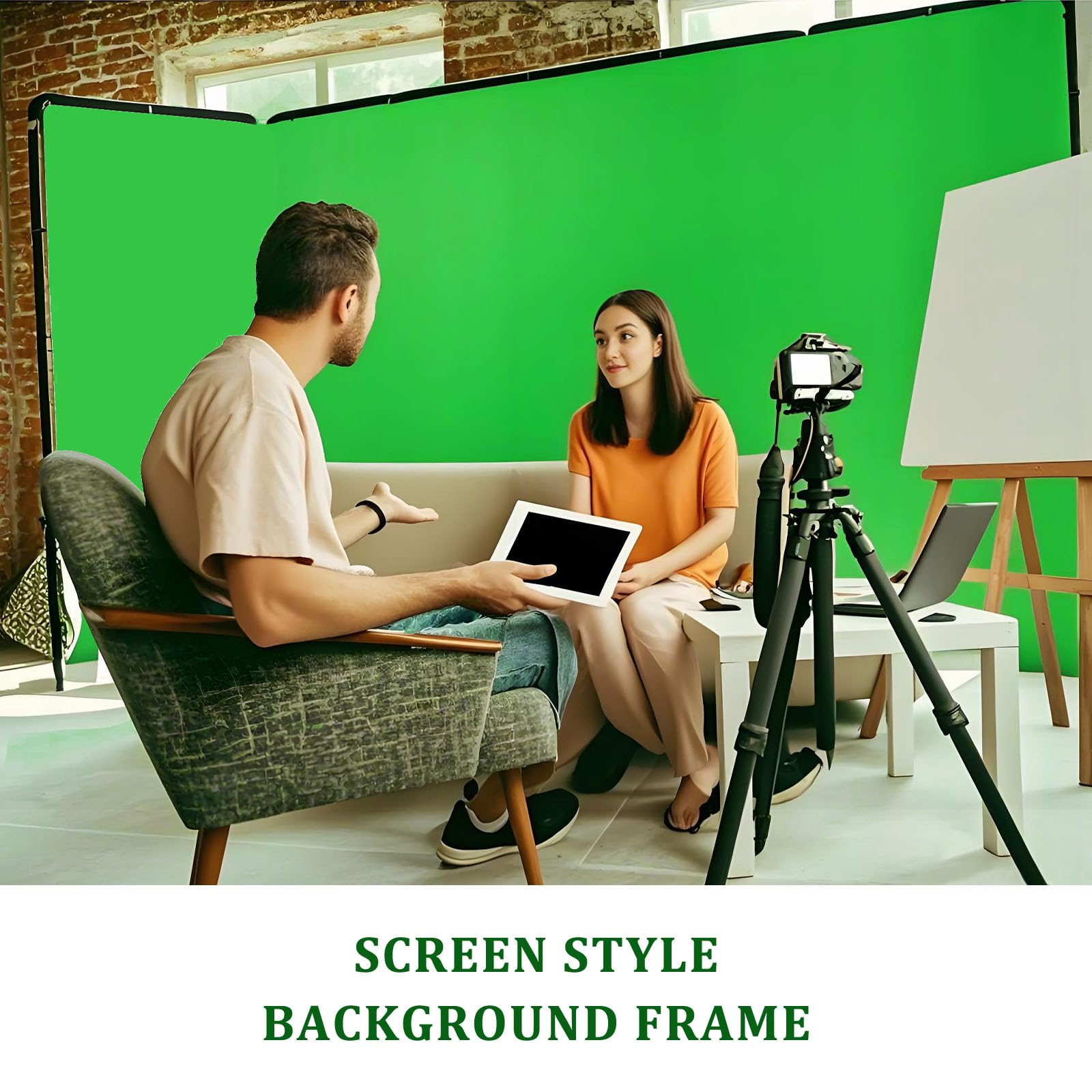 2,4 x 4 m sfondo verde schermo con supporto, grande sistema di sfondo pieghevole professionale per studio fotografico, riprese video, streaming live, giochi