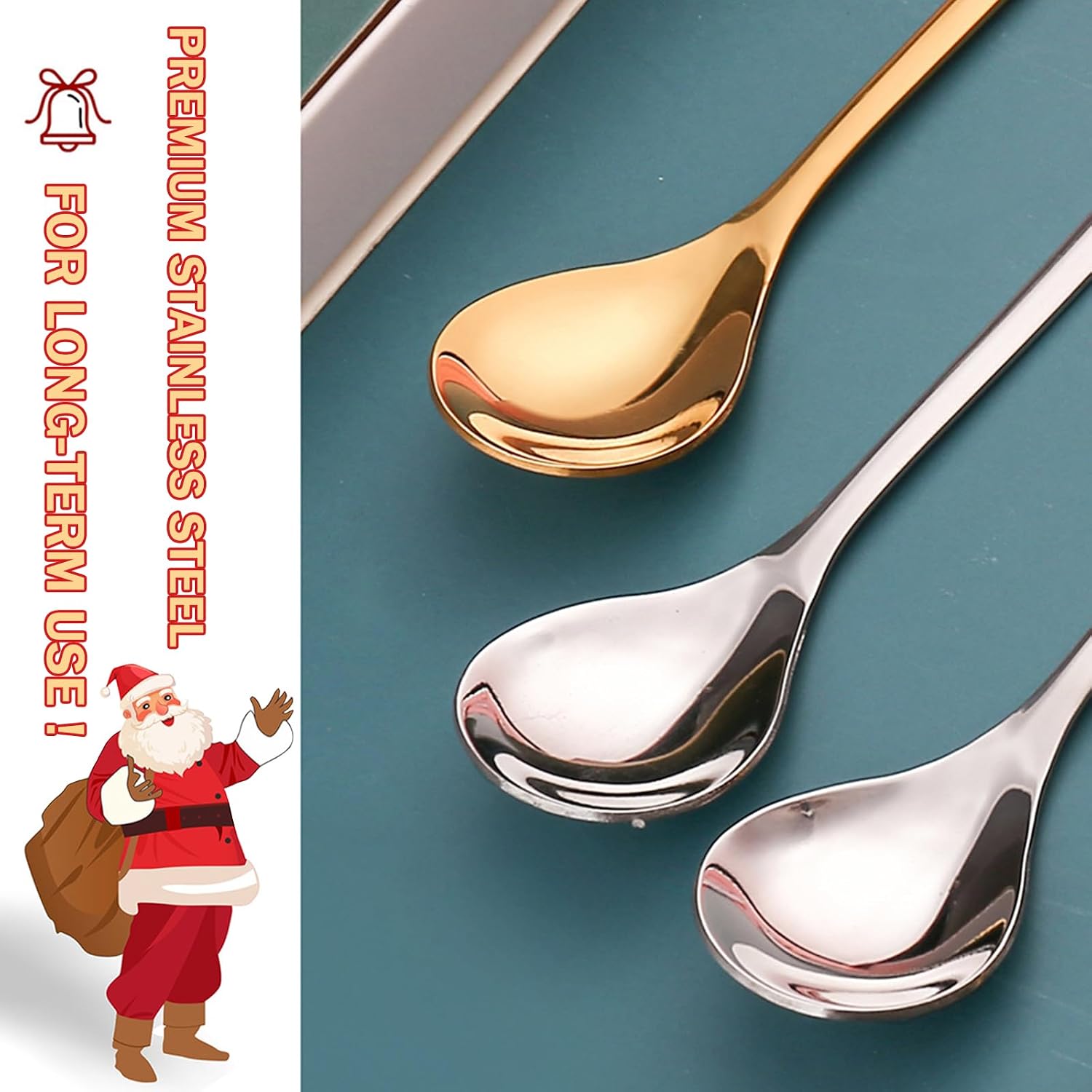 6-Piece Silverware Set with Christmas Ornament,Stainless steel cutlery for coffee, dinner, dessert, stirring, and ice cream,Holiday Party,Creative Christmas Tableware Gift (Green Box, A) image 4