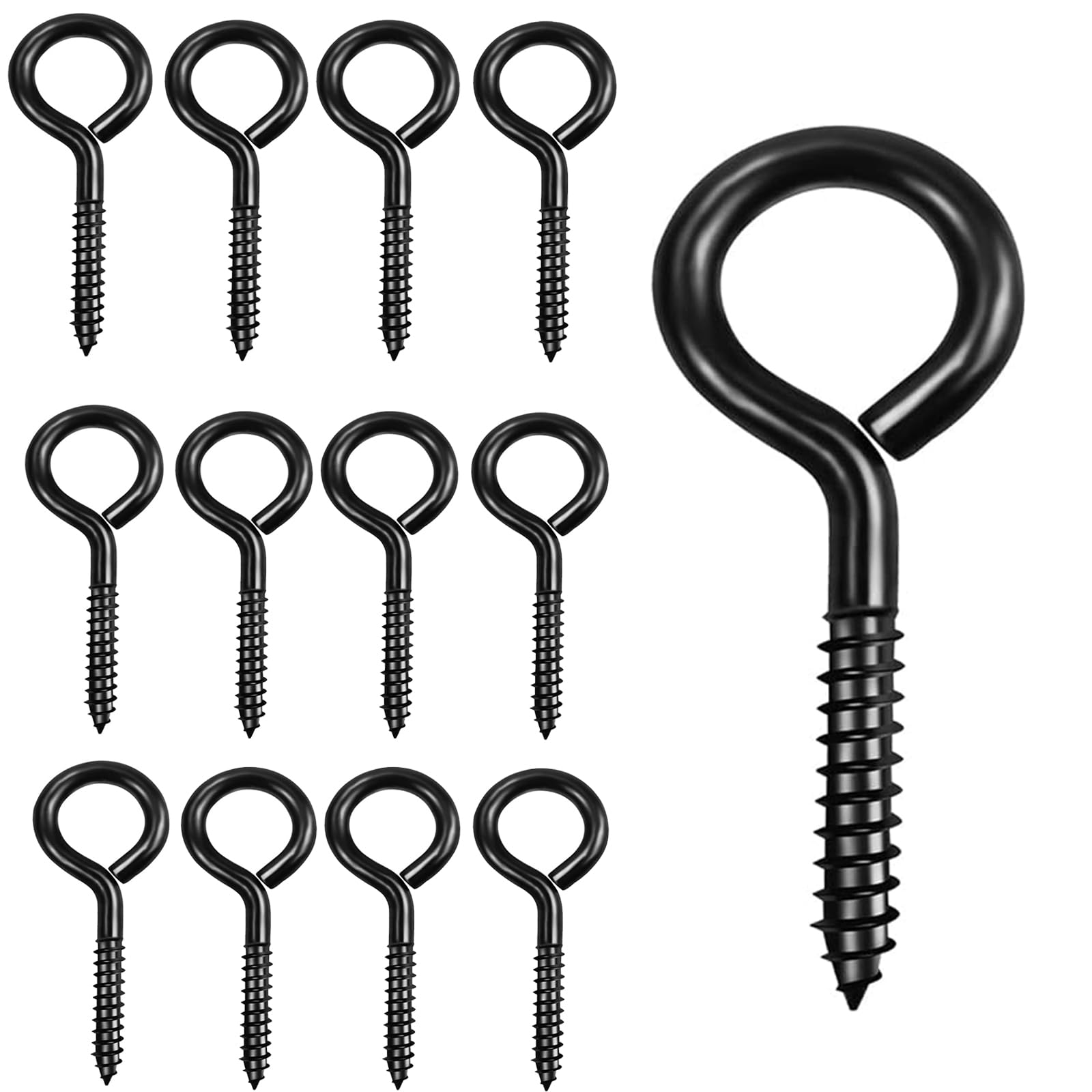 qingmeng 50 sztuk wkrętów z oczkiem, M8 x 35 mm, wkręty oczkowe, czarne, śruby oczkowe, stal węglowa, samogwintujące, pierścień do samodzielnego wykonania, korka, rzemiosła, wiszące drewniane ramki