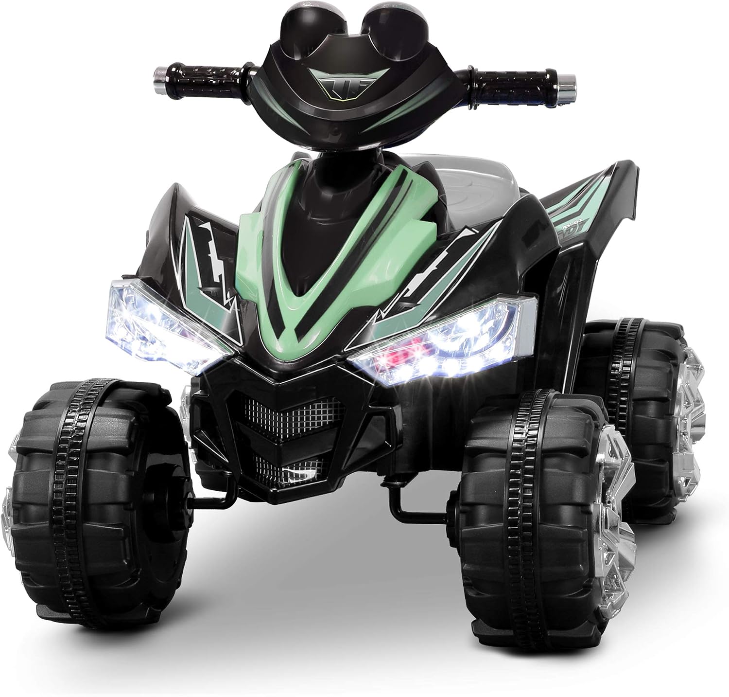 Kidzone Kids 2-Speed 12V Battery Powered Electric 4-Wheeler Quad Toddler Motorcycle Ride-On ATV, LED Lights, Sound, Music, Treaded Tires, ASTM F963 Certified, Light Green