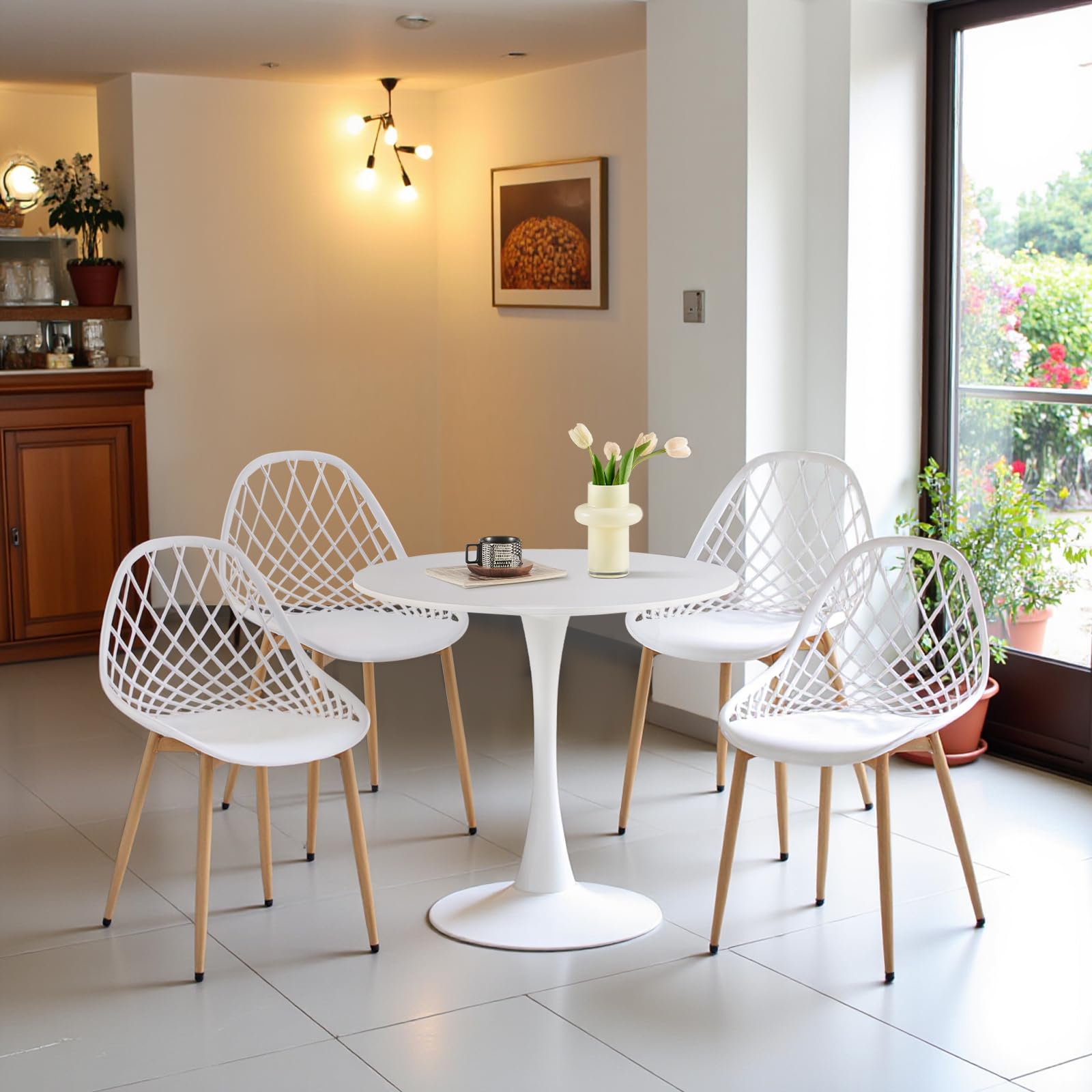 buybyroom Sillas Comedor Pack 6, Sillas de Comedor Modernas con Patas de Metal y Respaldo Ergonómico, para Comedor,Cocina, Reuniones, Salon, Recepción, Blanca