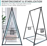 Vista 7 de YOXIFOC Base reforzada y soporte de hamaca de estructura triangular con 2 cestas de almacenamiento, soporte de columpio con 3 ganchos