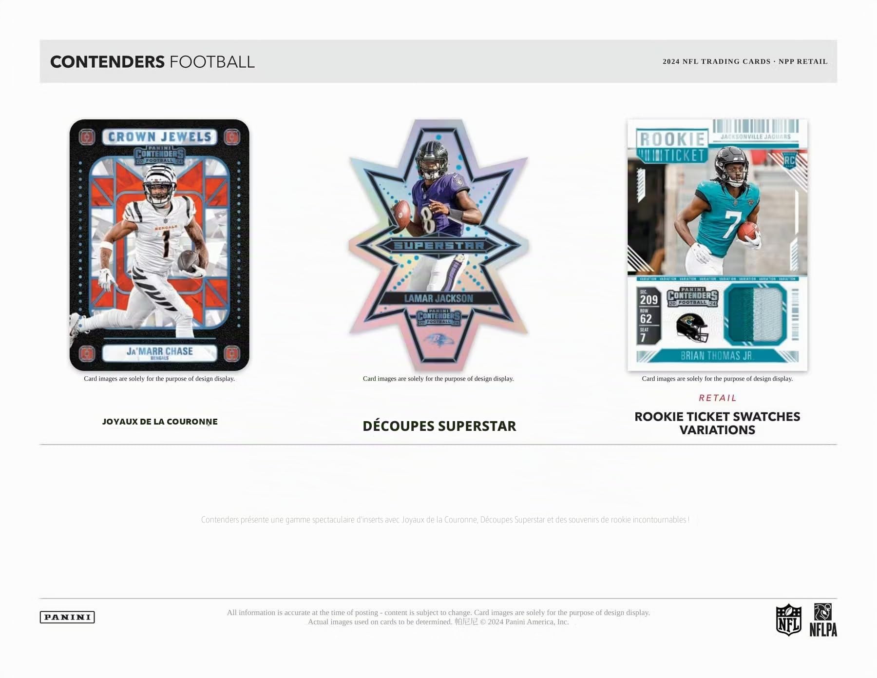 Panini Contenders NFL Football Blaster Box 2024-25 – Cartes à Collectionner Officielles – Comprend des parallèles, des Billets et des Inserts exclusifs Blaster, des Billets Rookie et des Inserts