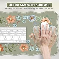 Vista 3 de iCasso Scalloped Desk Mat for Keyboard and Mouse, Scalloped Large Mouse Pad, Floral Desk Pad Mat, Anti-Slip Big Mousepad with Stitched Edges for