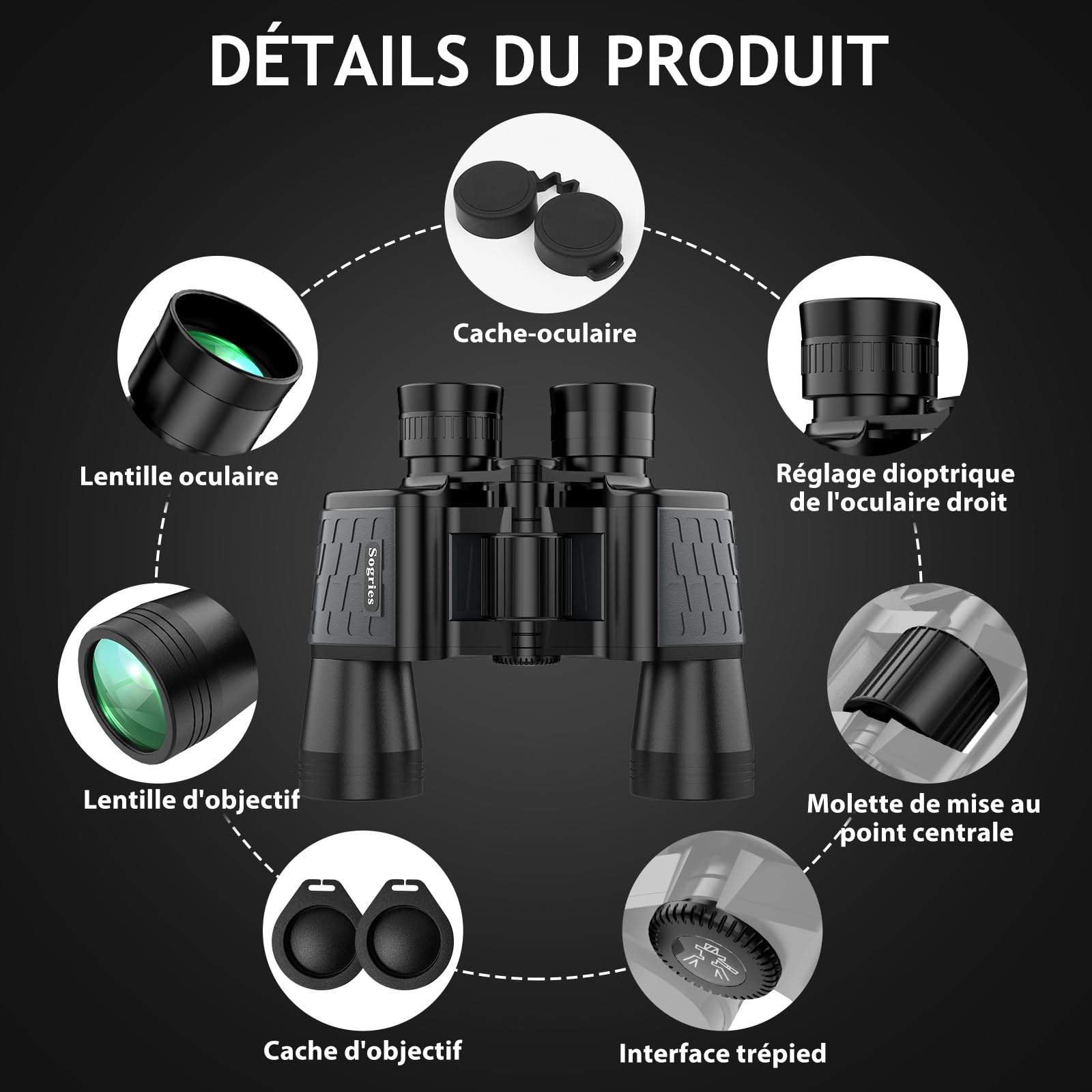 Jumelles HD 10x50 pour Adultes. Jumelles puissantes | Étanche et compact, adapté à l'observation des oiseaux et aux voyages. Vision par faible luminosité, poignée antidérapante