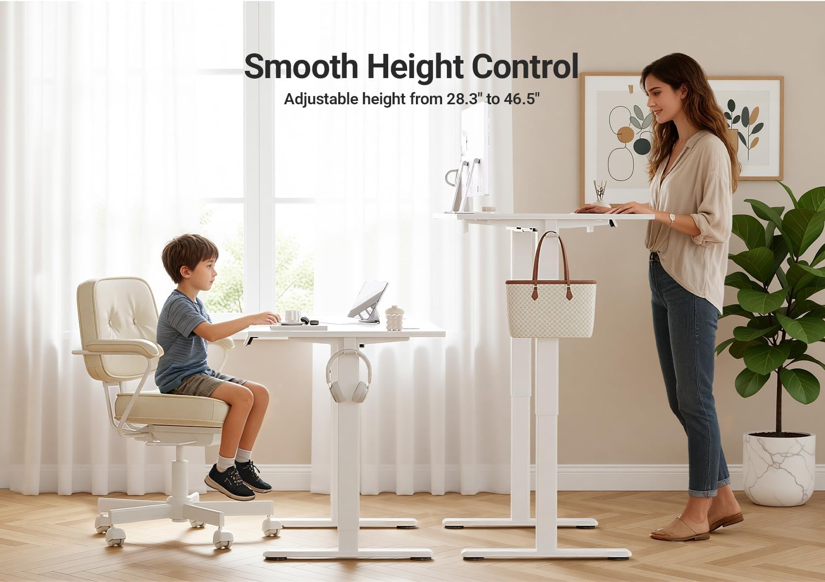 Claiks Electric Height Adjustable Standing Desk, 48x24 Inch, Cold White view 3