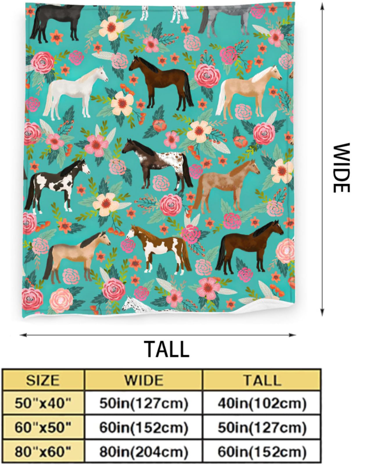 Manta de caballo para niñas y mujeres, lindos caballos y flores, manta de forro polar, suave, cálida, mullida, floral, para los amantes de los caballos, decoración, cama, sofá, sala de estar para