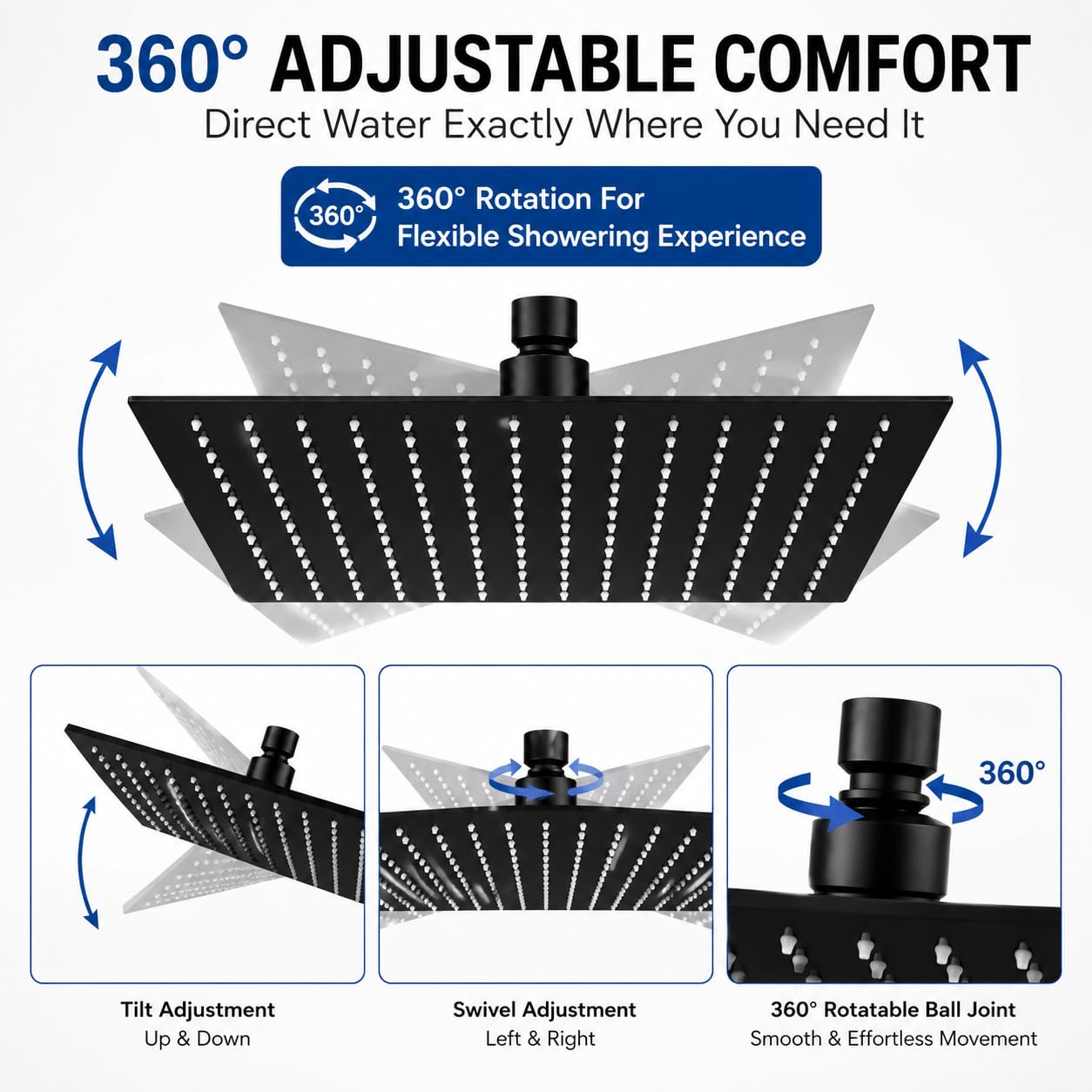 Luxury Matte Black Shower Head - 360° Rotation -4