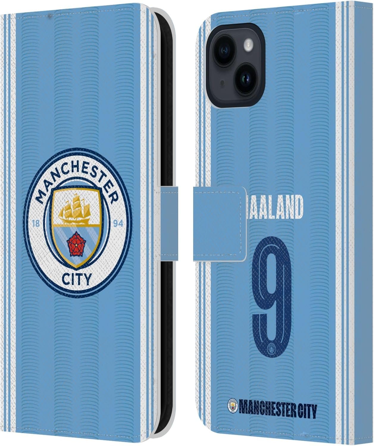 Head Case Designs Officially Licensed Manchester City Man City FC Erling Haaland 2023/24 Players Home Kit Leather Wallet Case Compatible with Apple iPhone 13