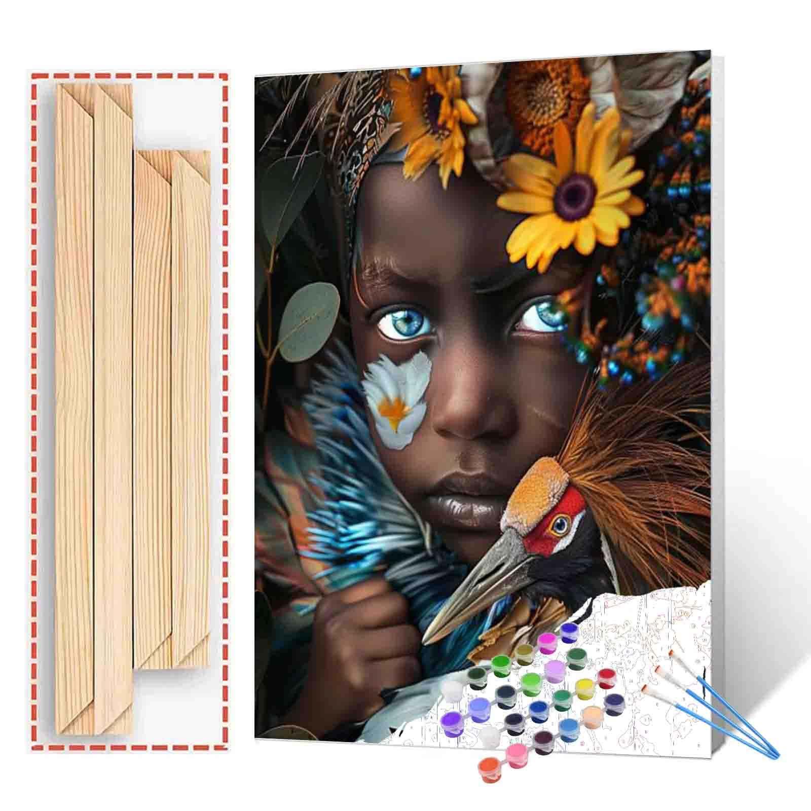 Aihonmin Paint by Numbers for Adults Beginner and Kids DIY Indian Tribe Animal African Little Girl and Peacock Canvas Paint by Numbers Acrylic Oil Painting Kit Home Wall Decor Artwork (Manual Frame)…