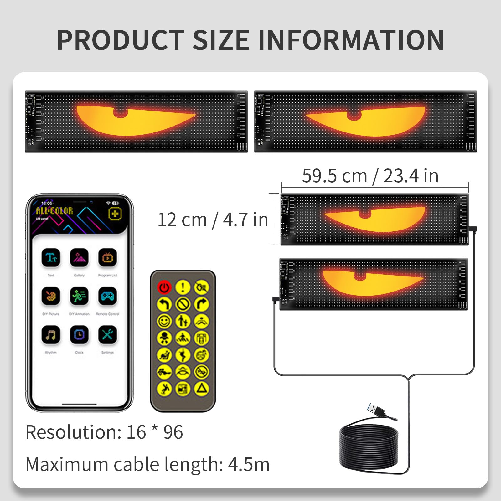 2 Pezzi Occhi LED per Camion, 120 * 595mm Occhi luminosi a LED Devil Eyes, Display Led Flessibile Grande Programmabile per Auto, Camion, Negozi, Design Dinamico Fai-da-Te